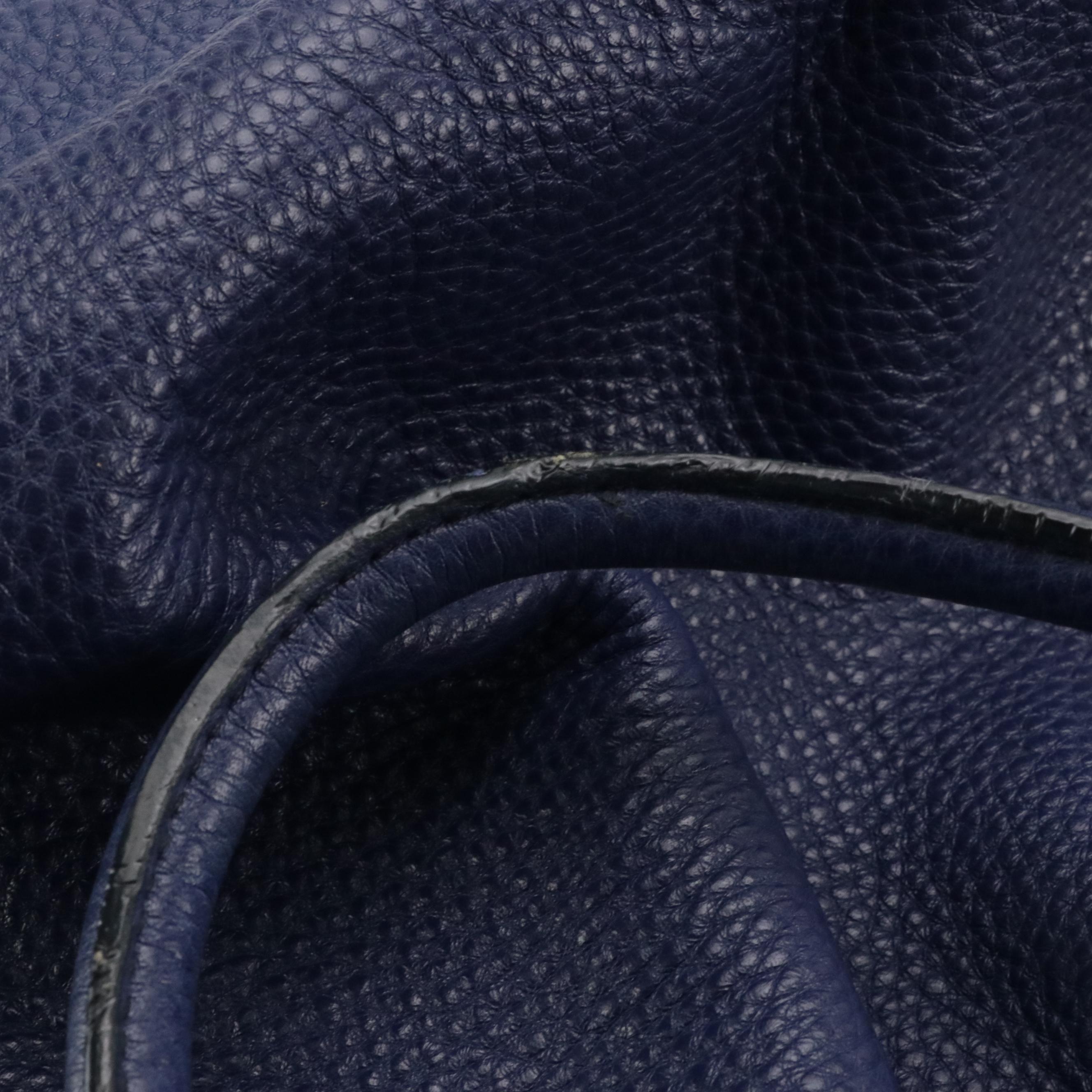 Prada Side Pocket Two-Way Tote in Dark Blue Grained Calfskin Leather