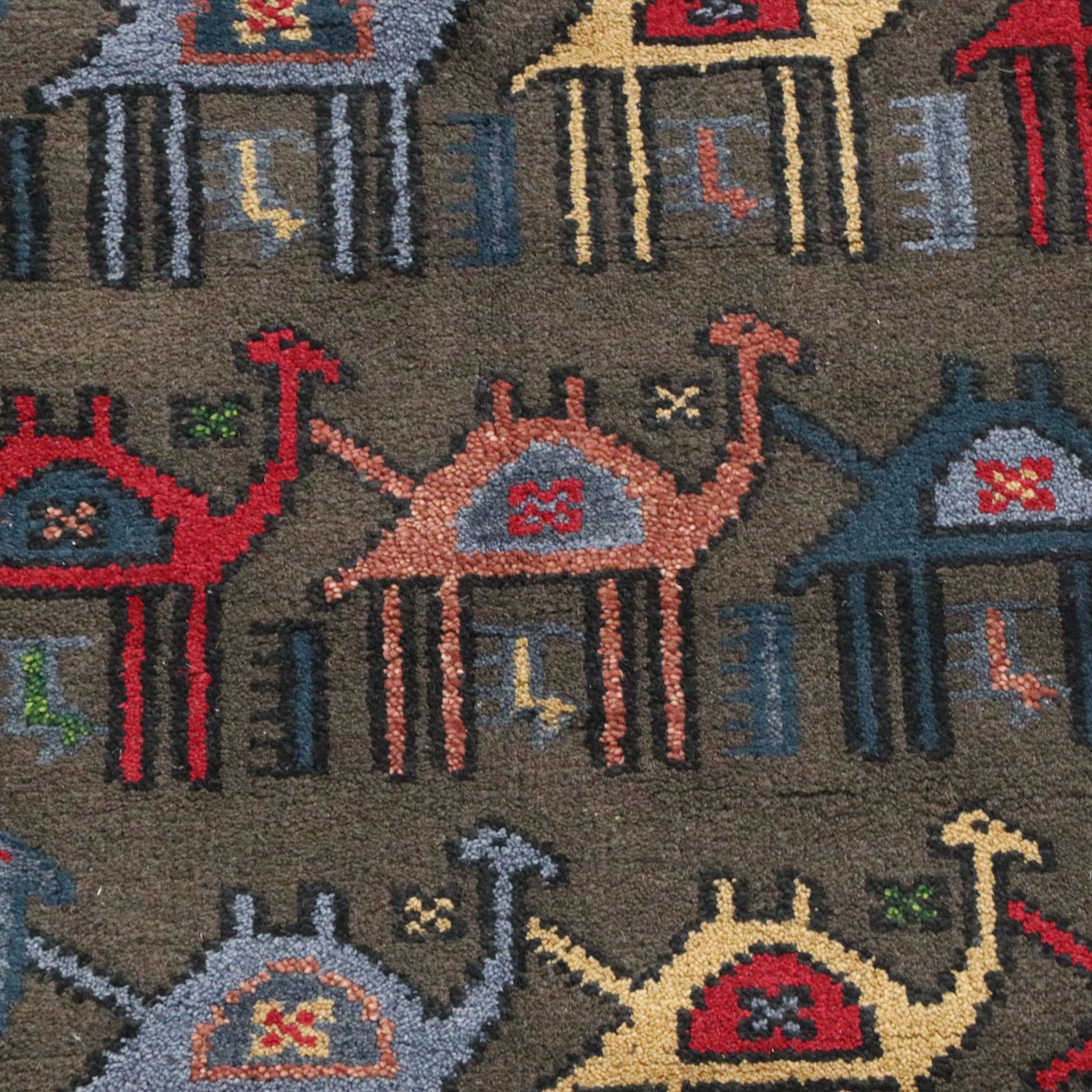 5'11 x 9' Hand-Knotted Indian Ziegler Style Contemporary Camels Area Rug