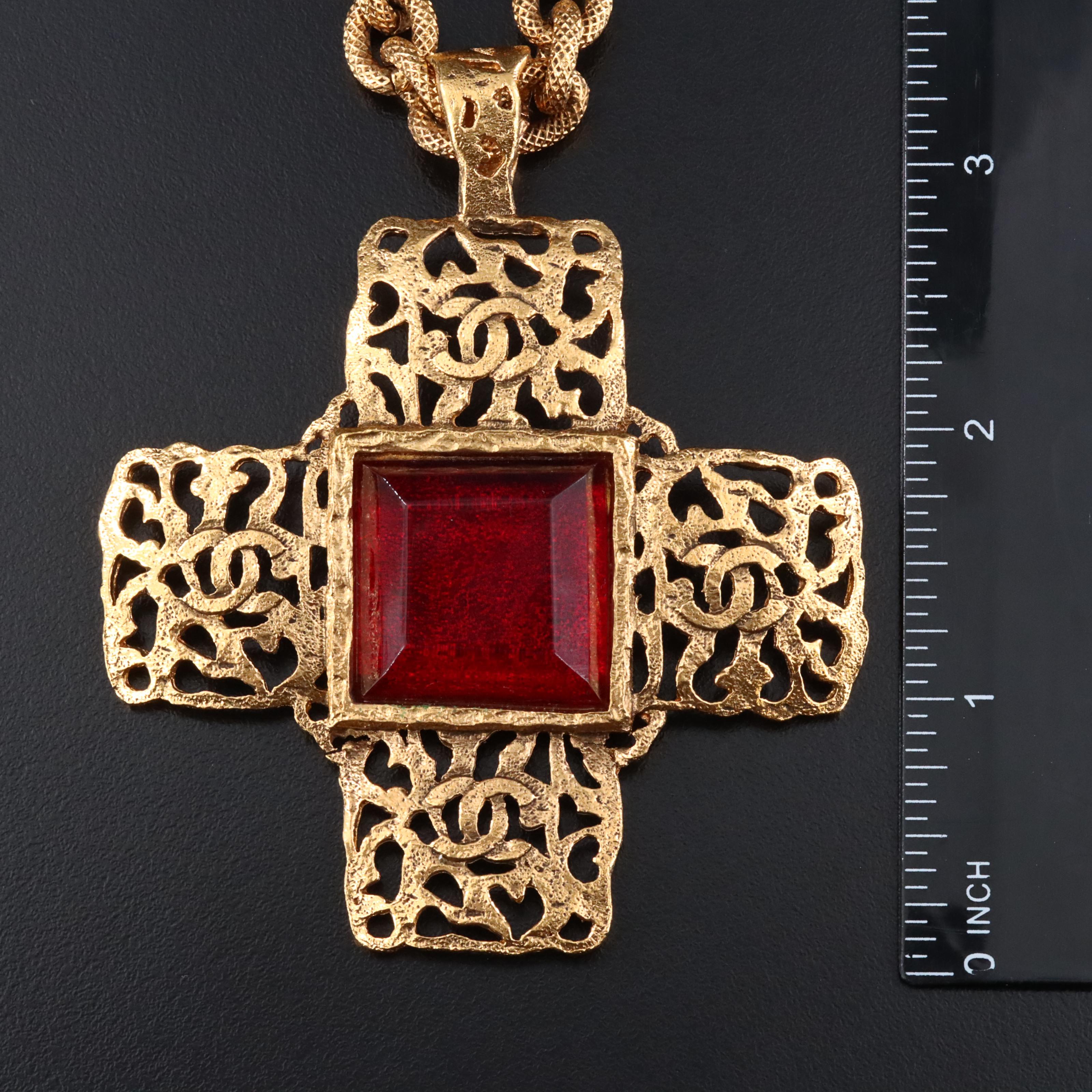 Chanel CC Strass Crystal Chunky Cross Necklace 1986