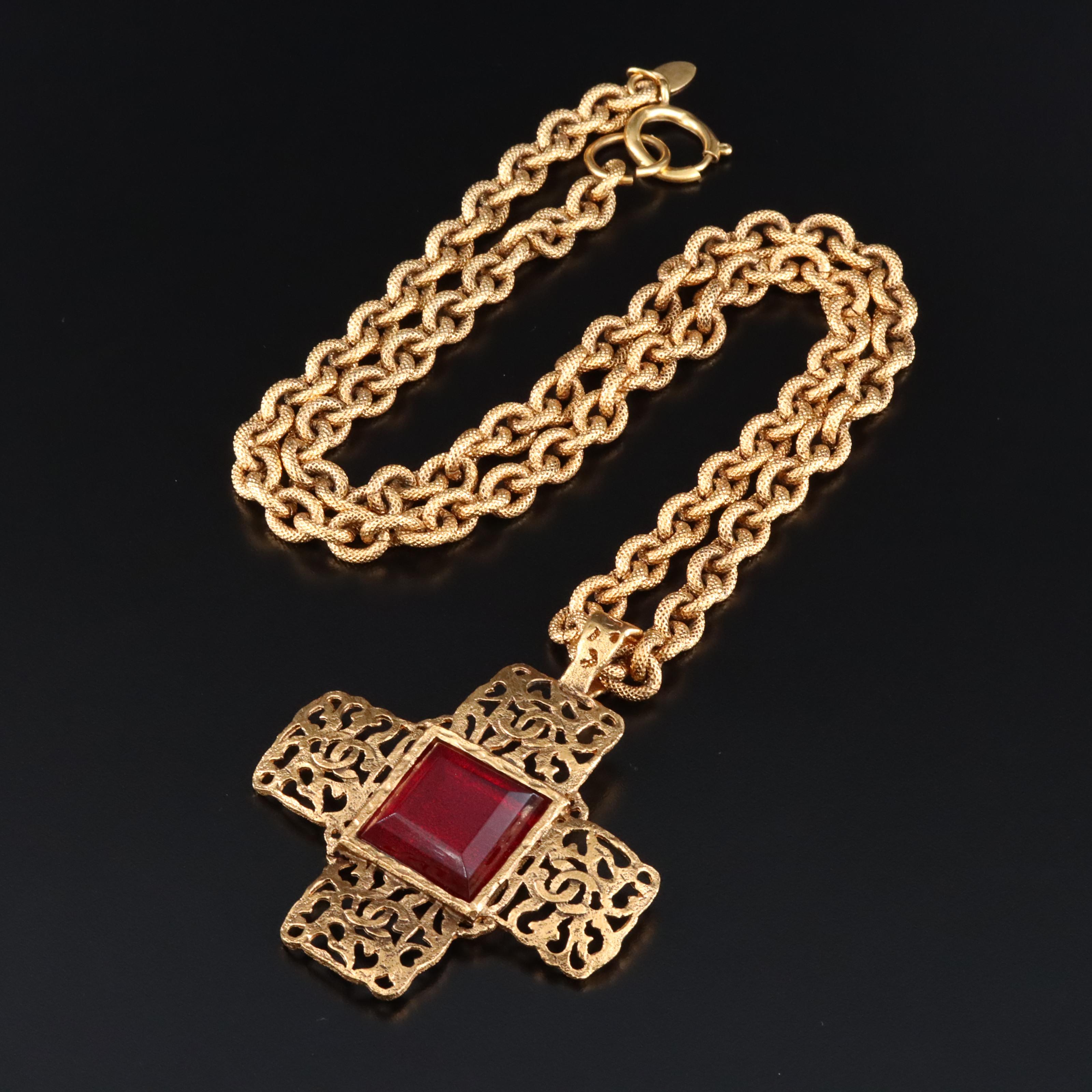 Chanel CC Strass Crystal Chunky Cross Necklace 1986