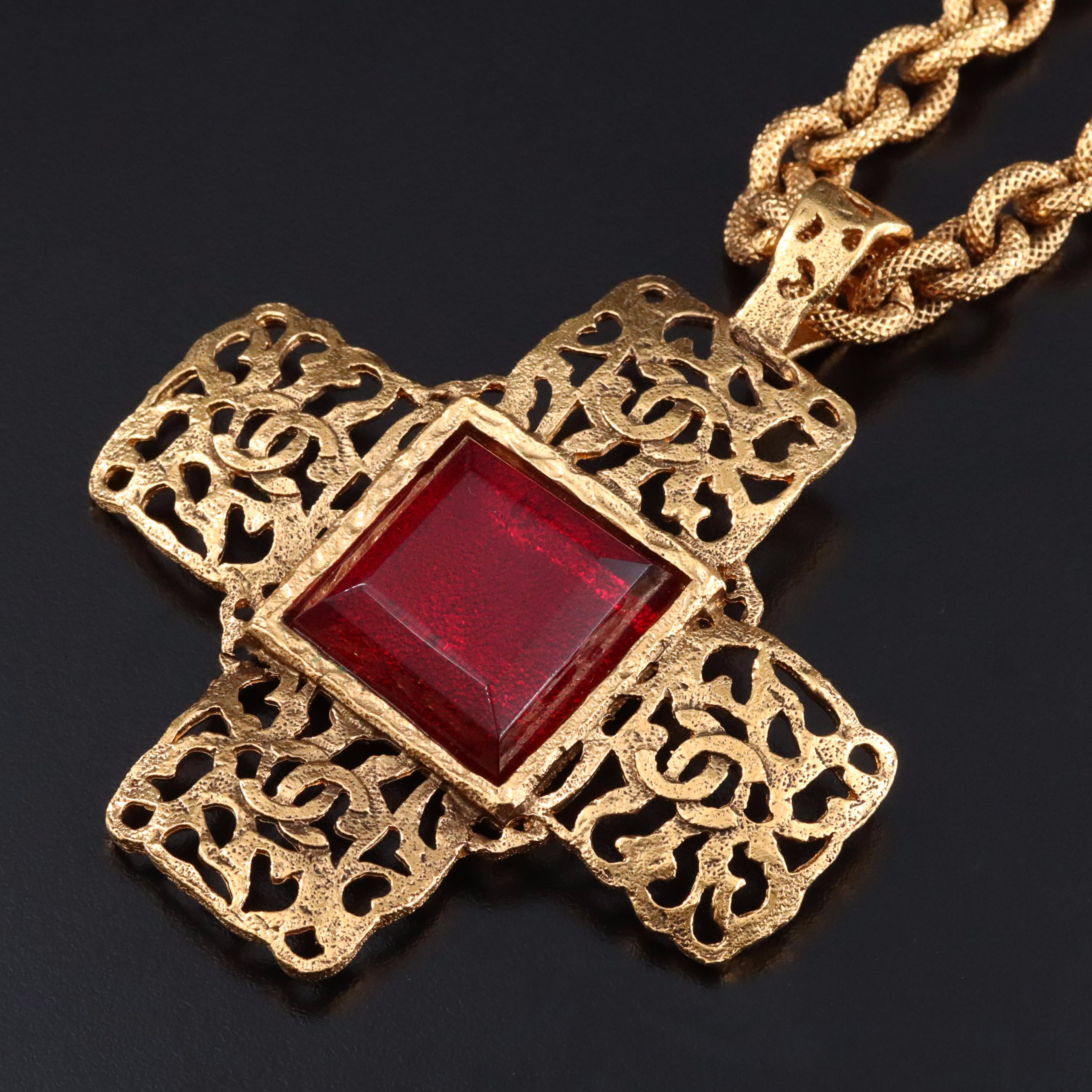 Chanel CC Strass Crystal Chunky Cross Necklace 1986