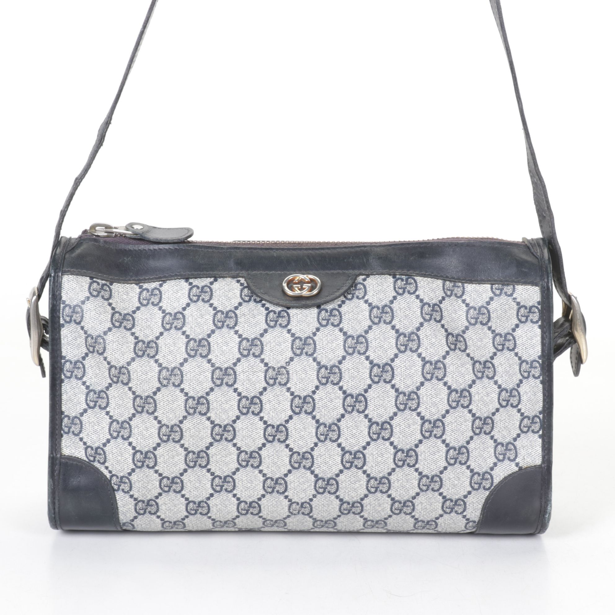 Gucci Navy Monogrammed Coated Canvas Shoulder Bag