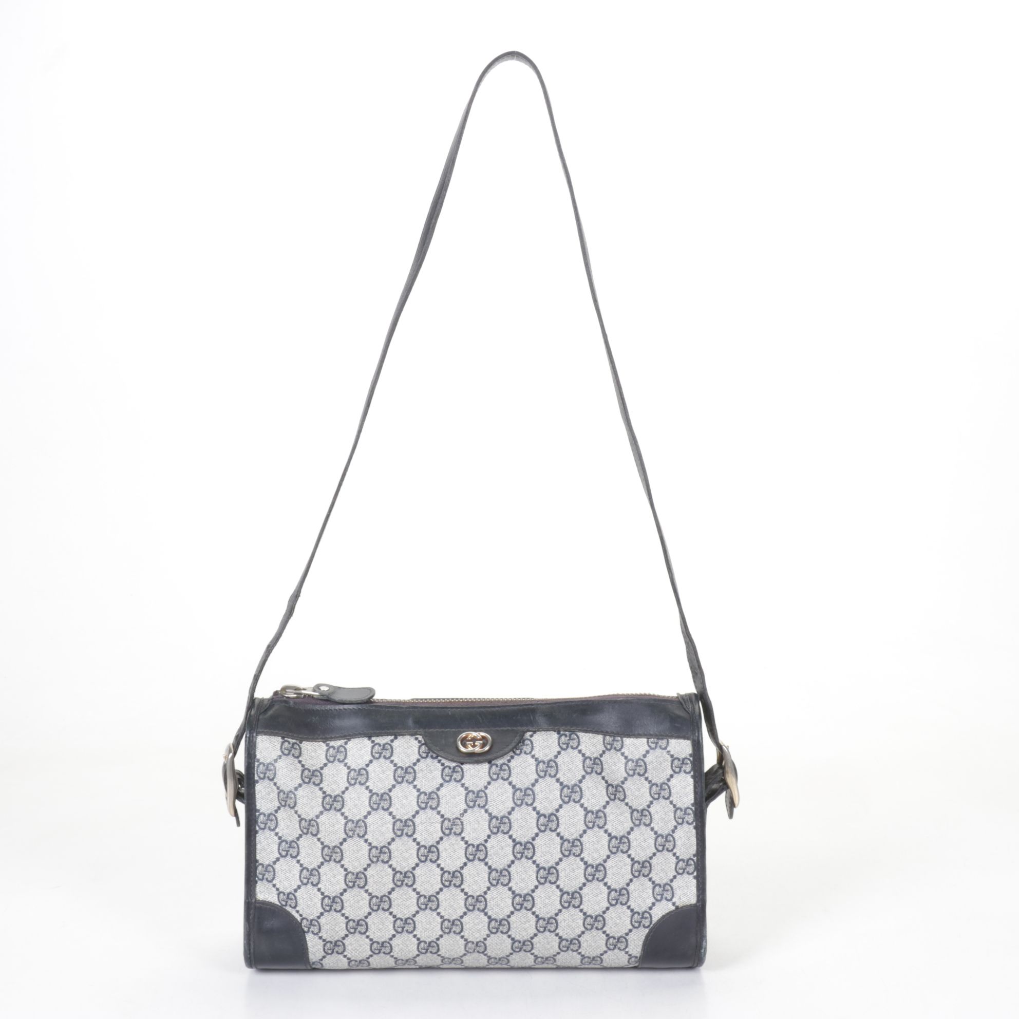 Gucci Navy Monogrammed Coated Canvas Shoulder Bag