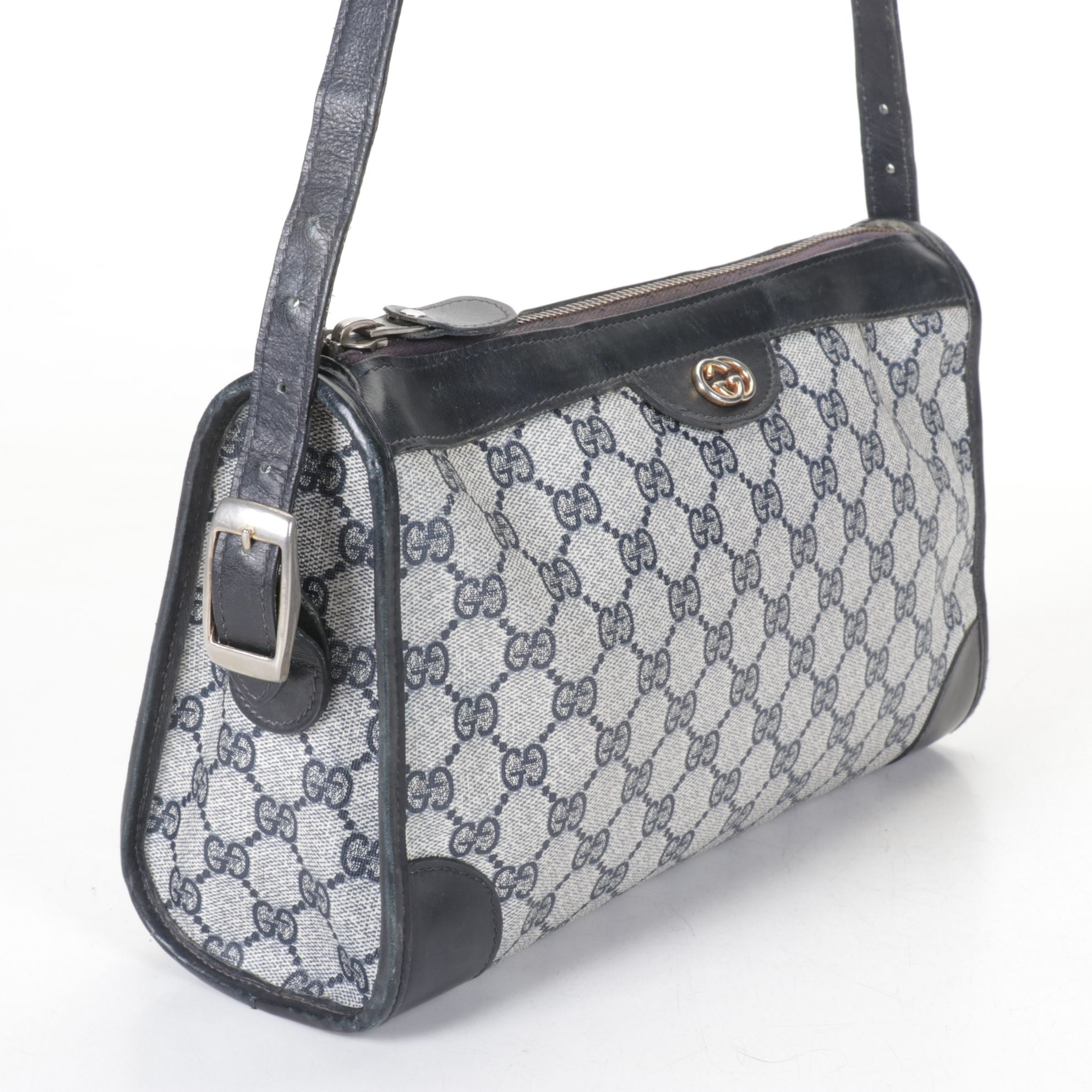 Gucci Navy Monogrammed Coated Canvas Shoulder Bag