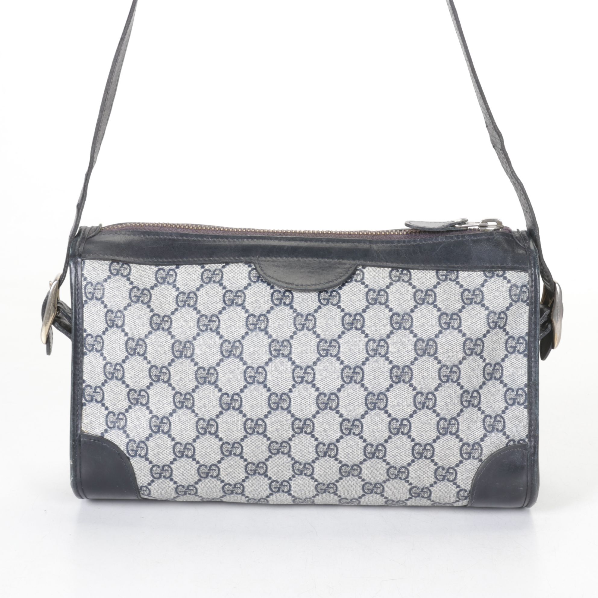 Gucci Navy Monogrammed Coated Canvas Shoulder Bag