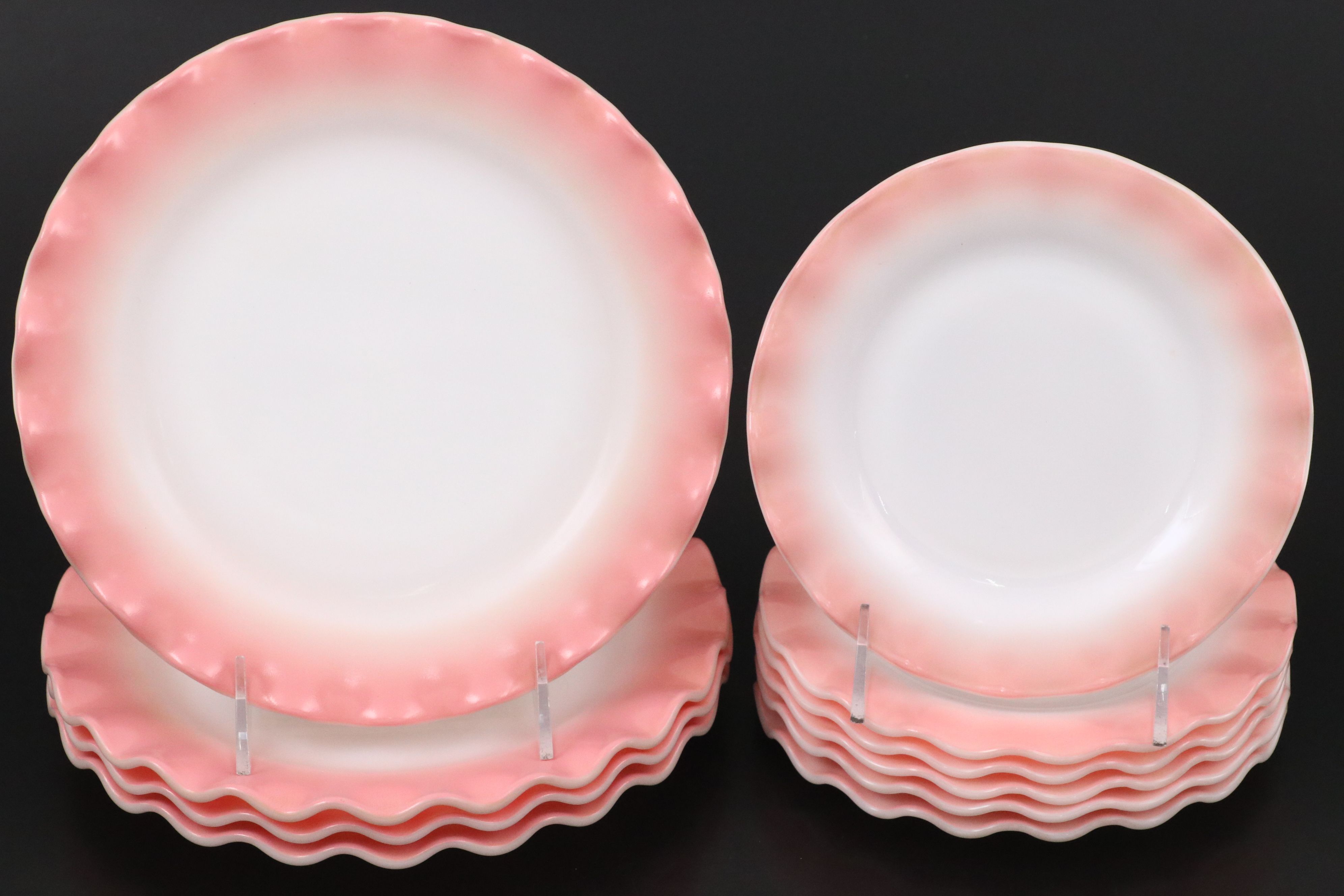 Hazel Atlas "Ripple Pink" Milk Glass Dinnerware, Mid-20th C.