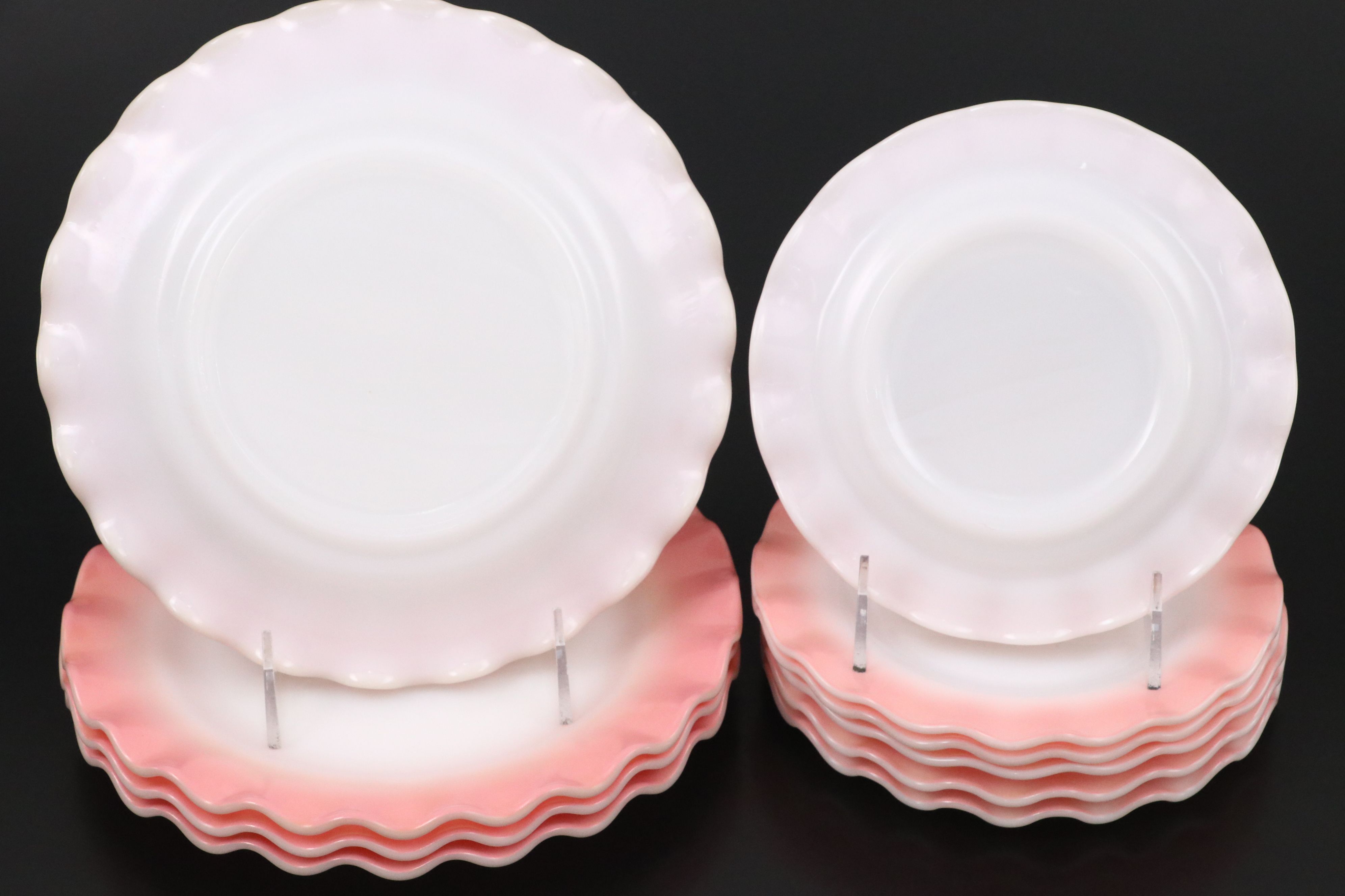 Hazel Atlas "Ripple Pink" Milk Glass Dinnerware, Mid-20th C.