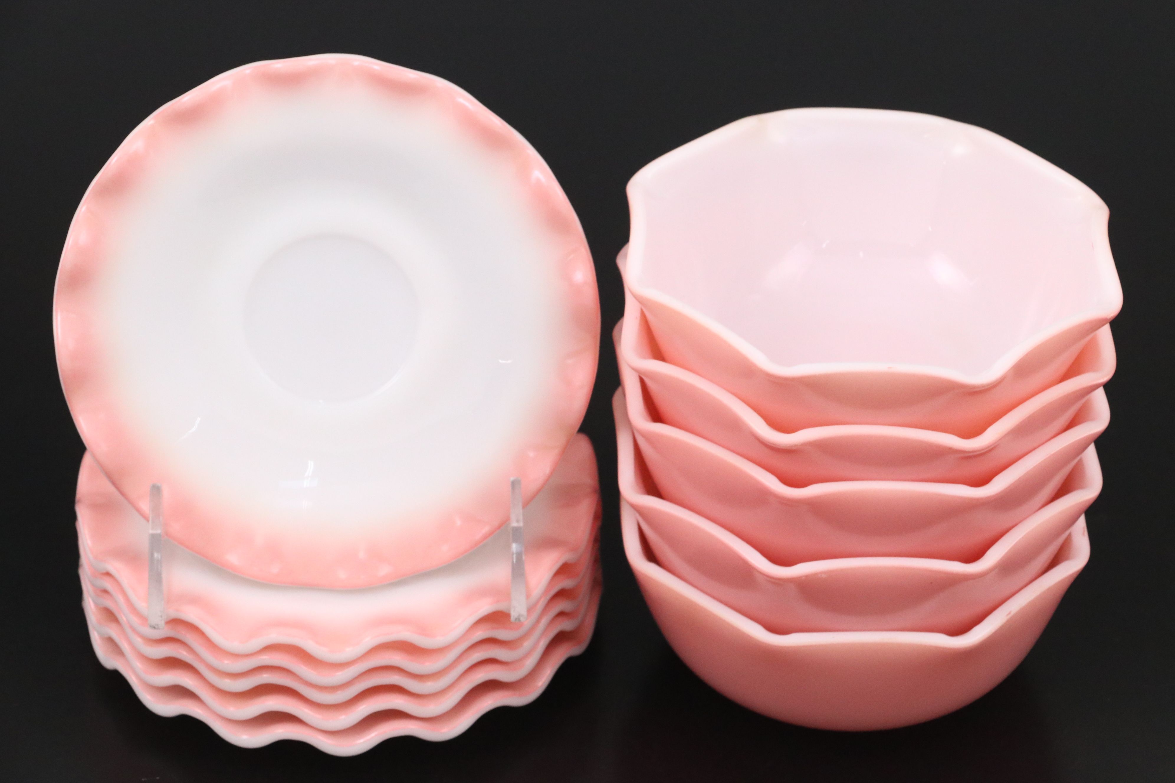 Hazel Atlas "Ripple Pink" Milk Glass Dinnerware, Mid-20th C.