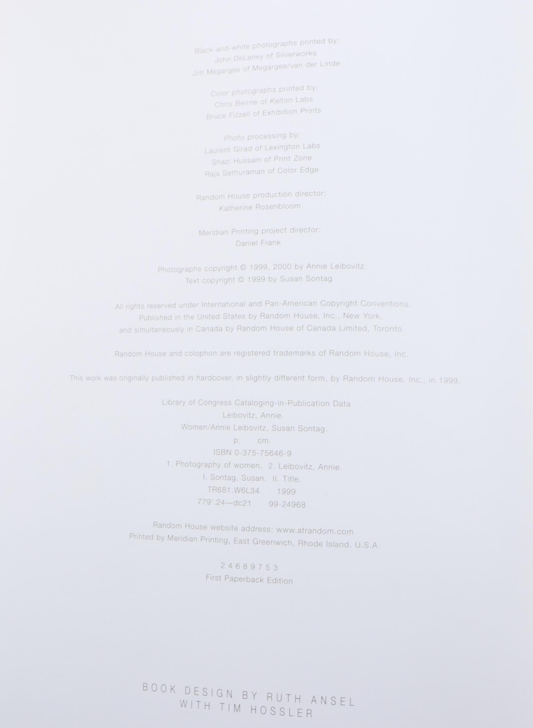 "Women" by Anne Leibovitz with Essay by Susan Sontag, 2001