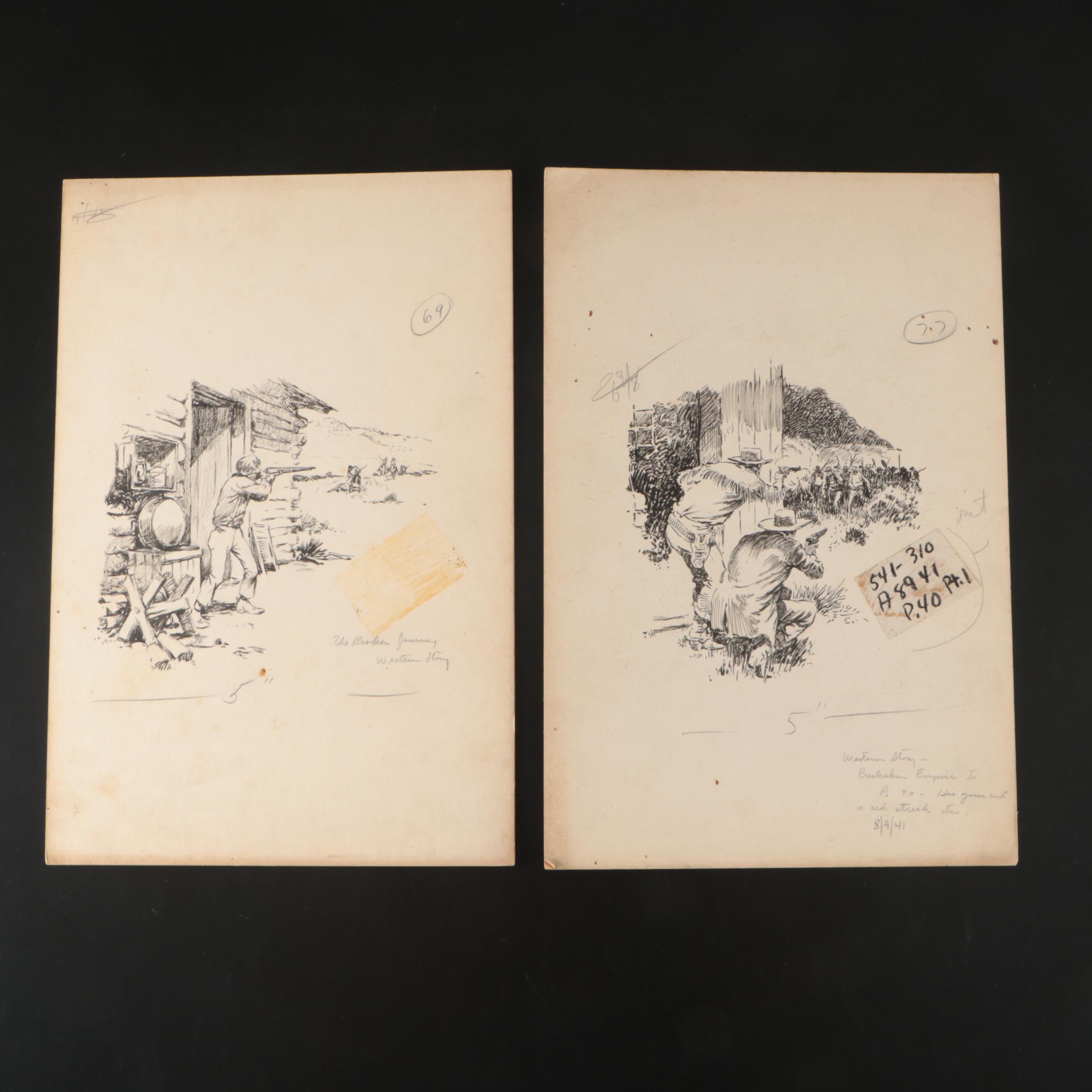 Lorence F. Bjorklund Pulp Art Illustrations in Western Genre Fiction, Mid-20th C