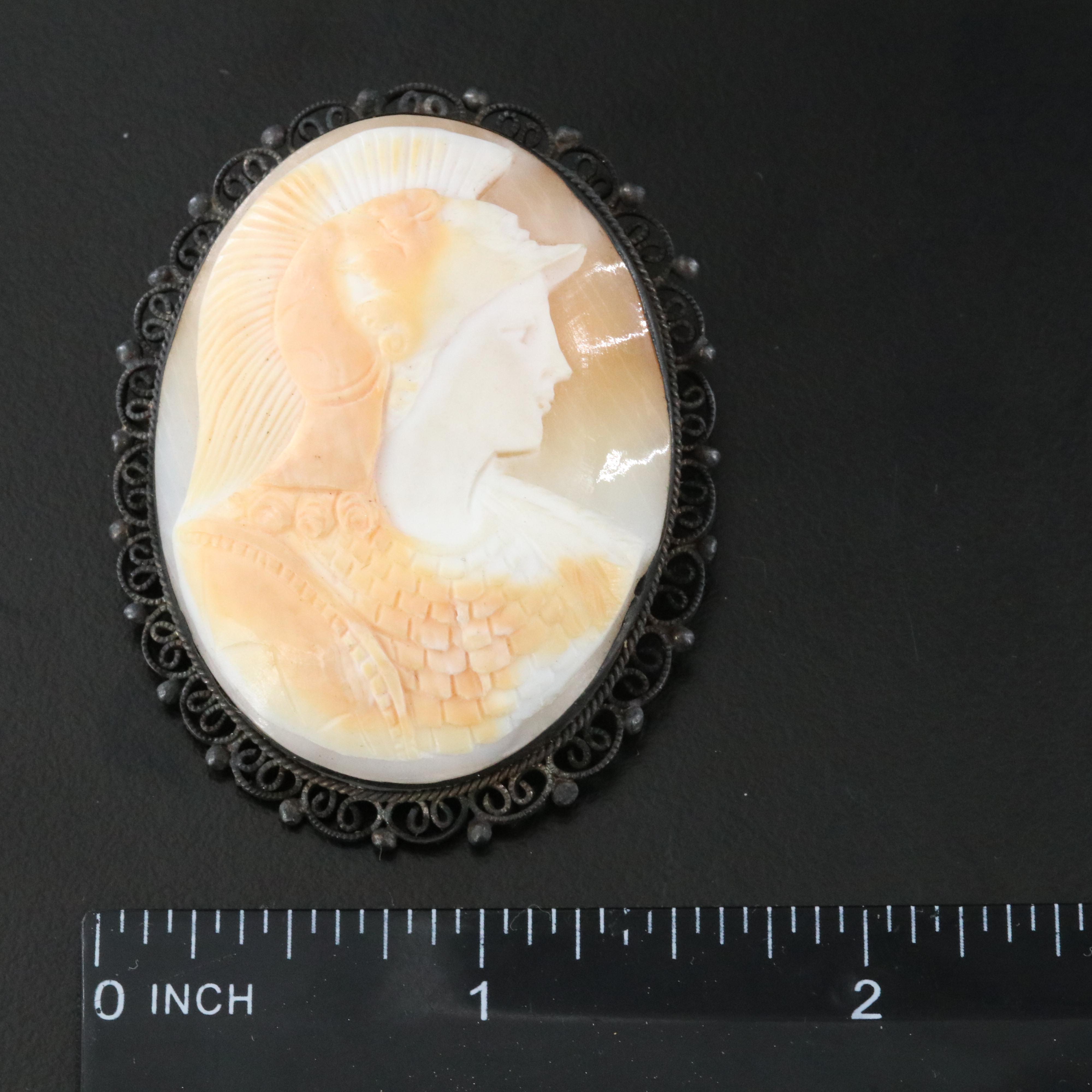 Vintage Shell Greco-Roman Soldier Cameo Brooches