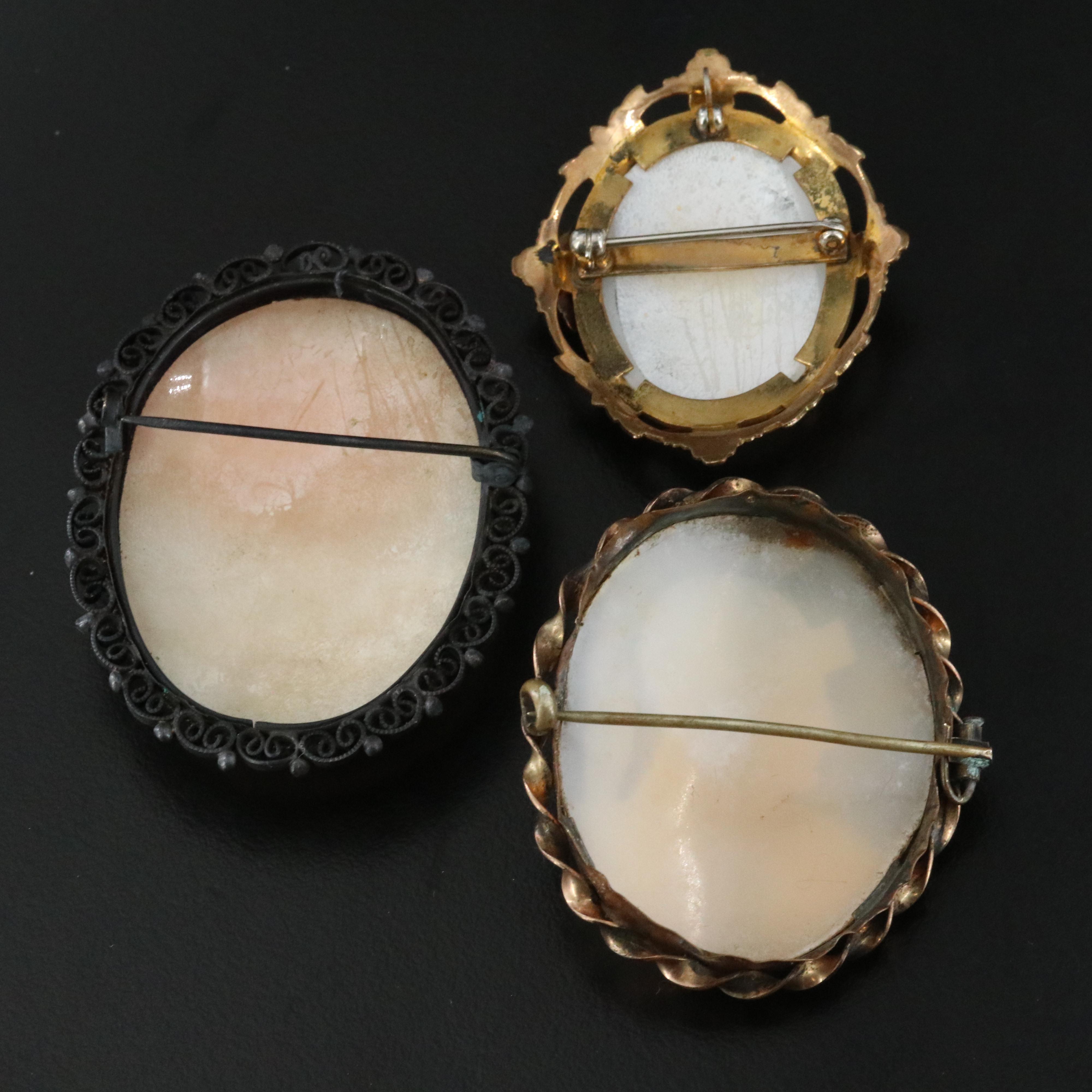 Vintage Shell Greco-Roman Soldier Cameo Brooches