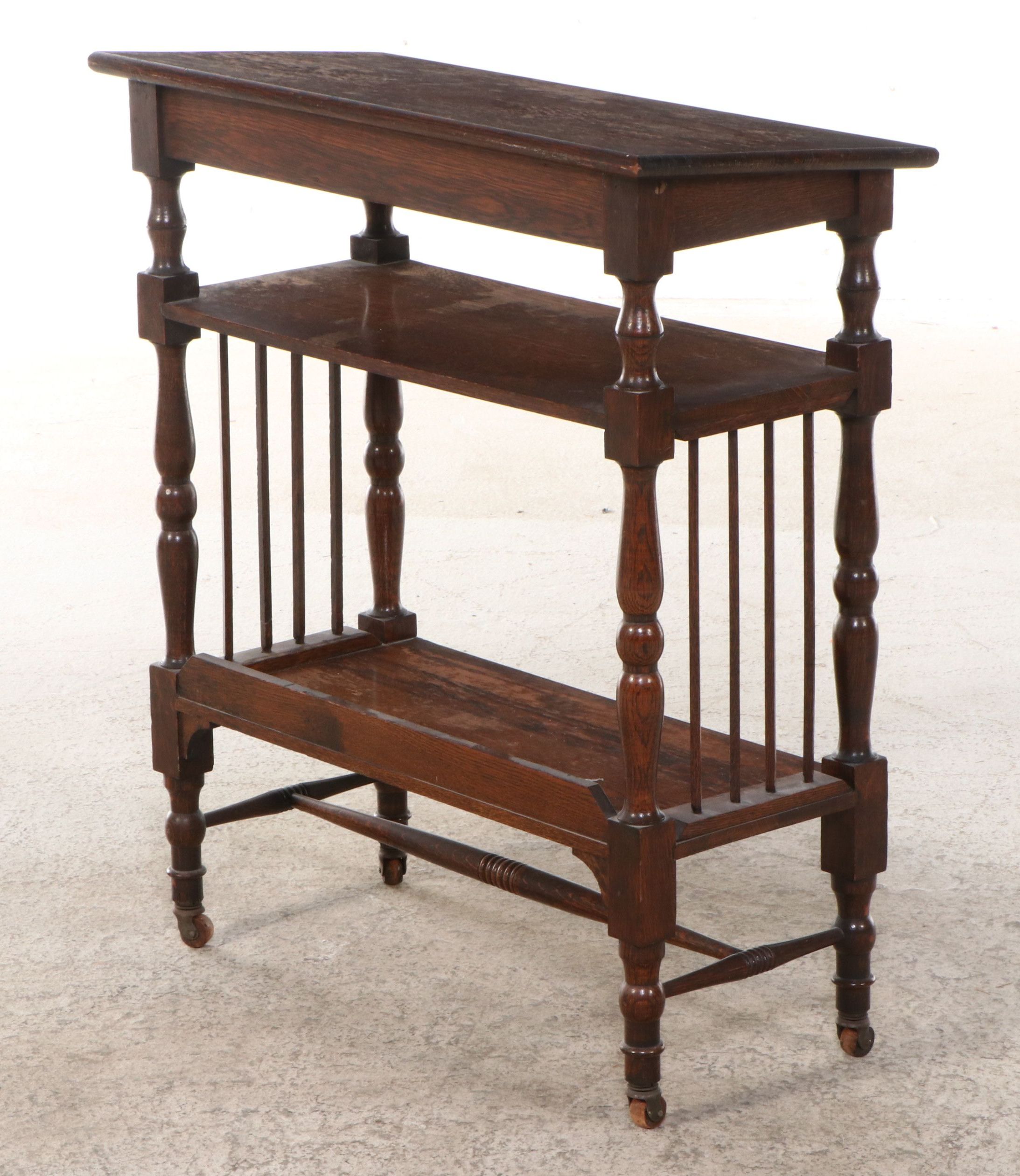 Victorian Spindle-Sided Oak Dictionary Stand