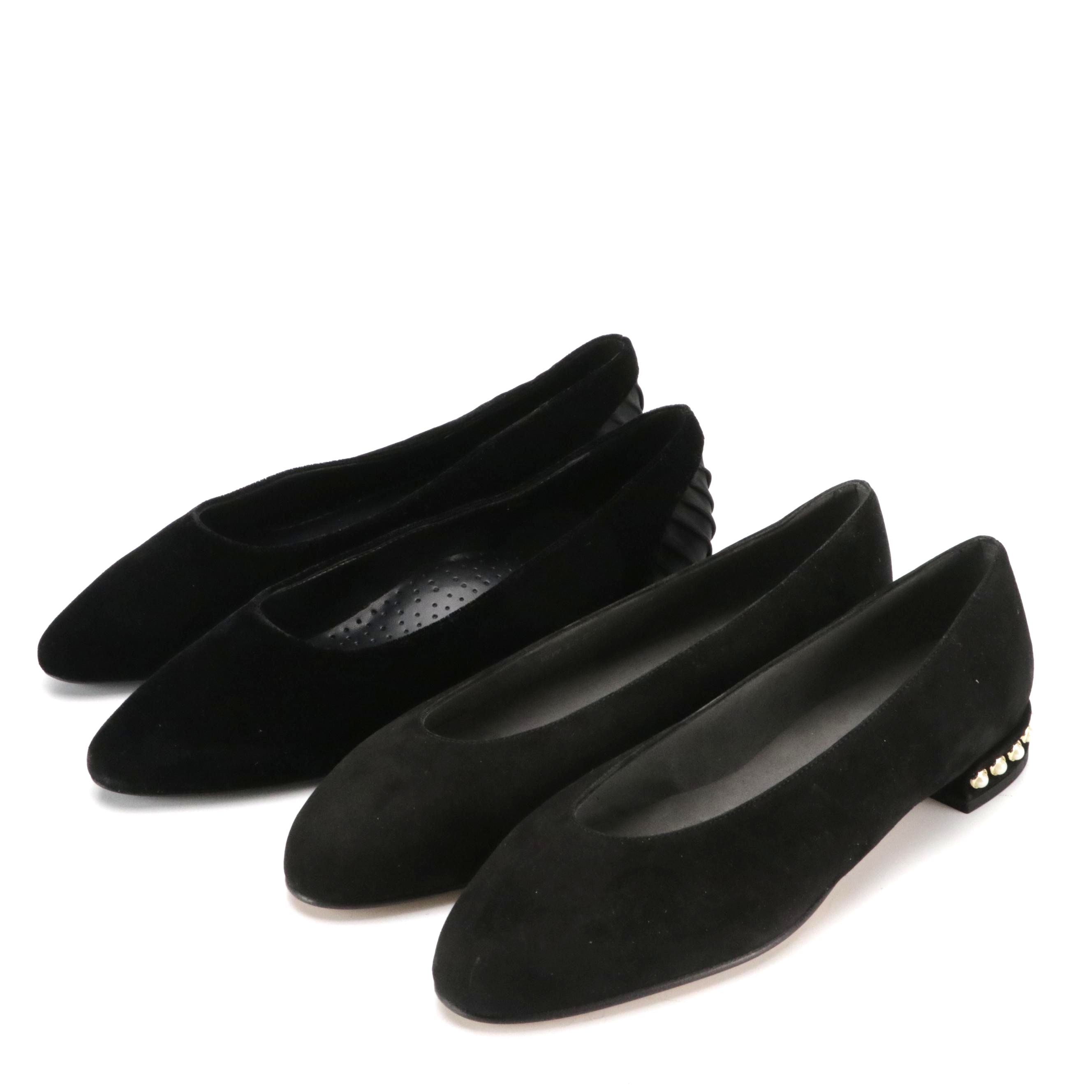 Stuart Weitzman Chic Pearl Black Suede & Veneli Geesol Black Velvet Ballet Flats