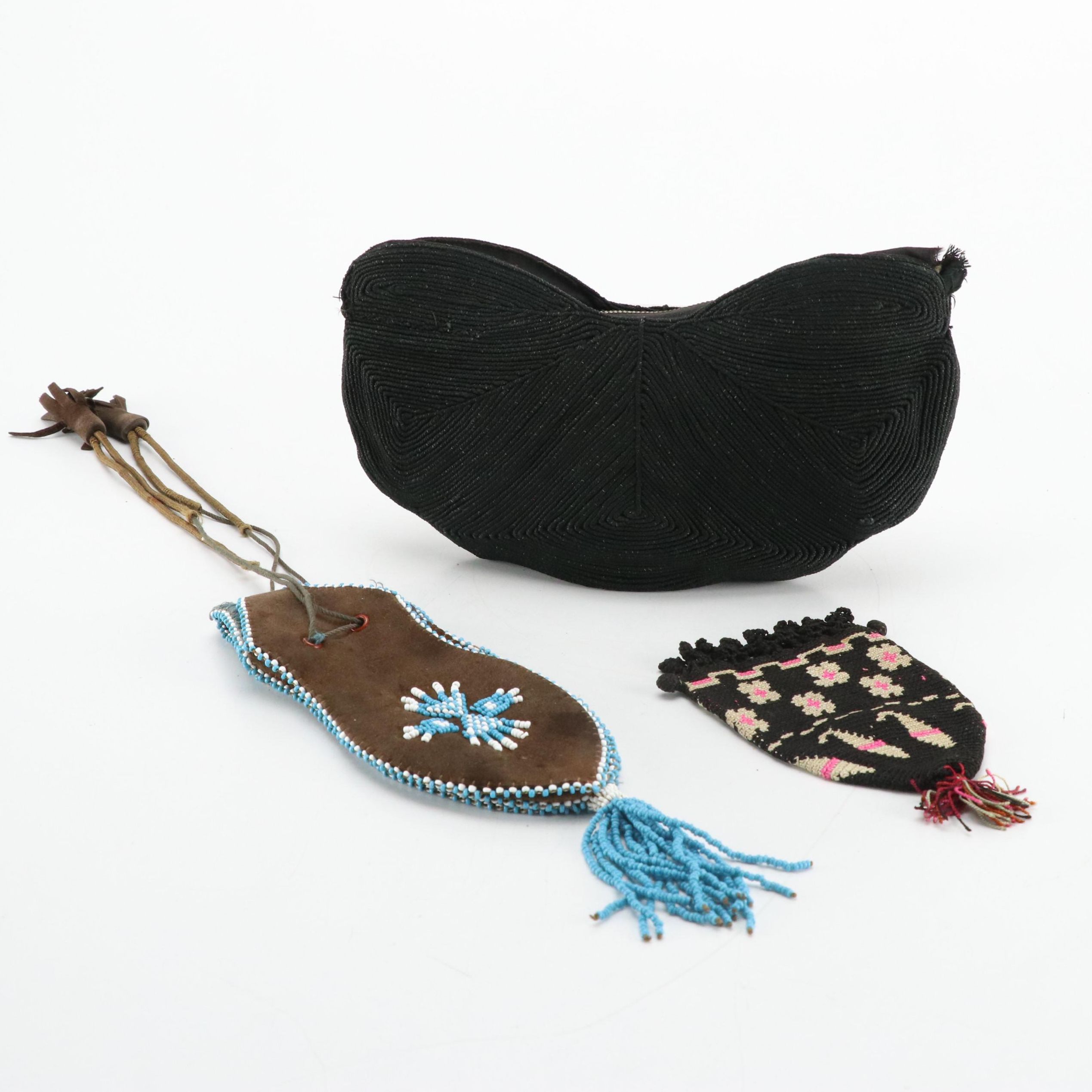 Native American Style Beaded Suede Pouch with Cordé Clutch and Other Pouch