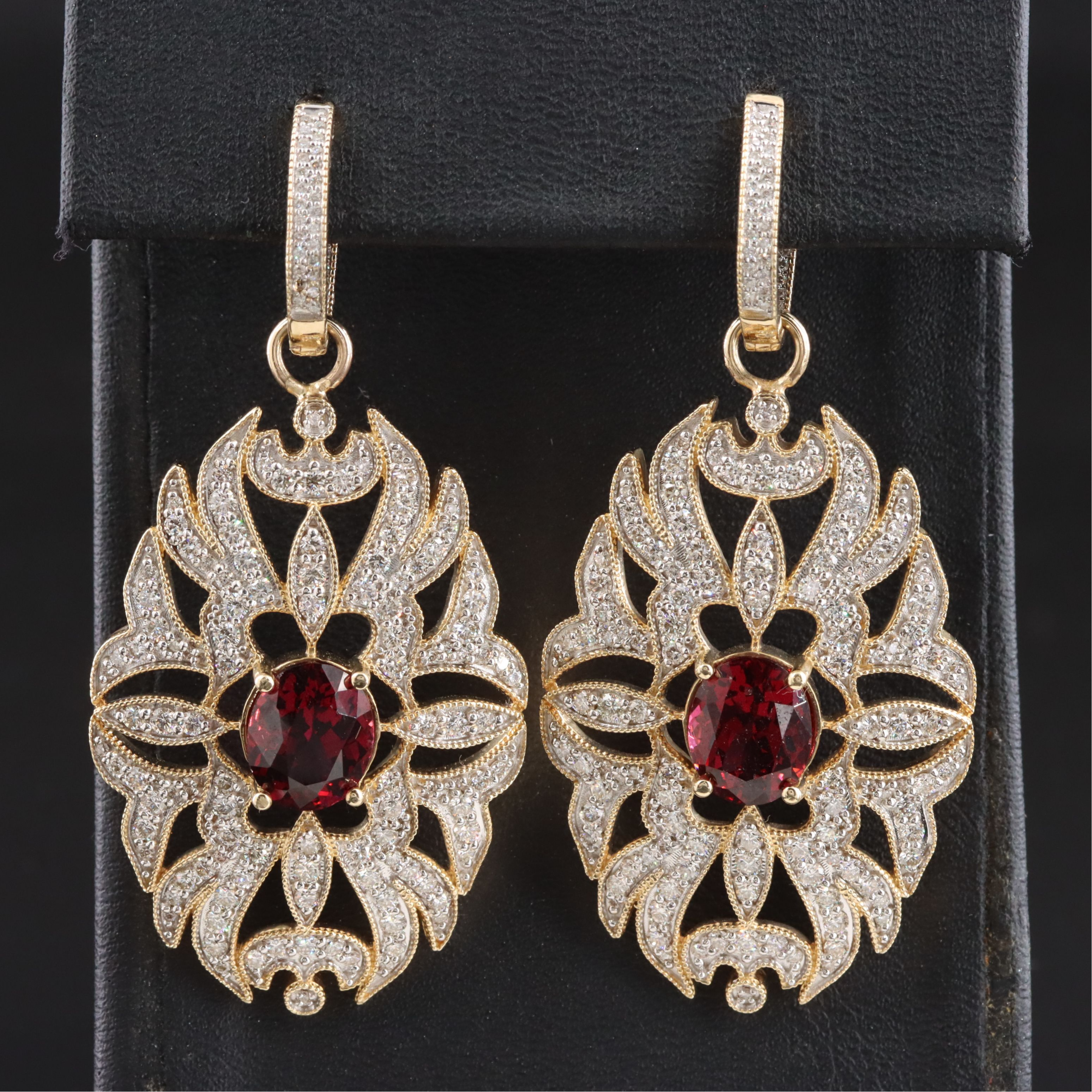 14K and 10K Rhodolite Garnet and 2.75 CTW Diamond Hoop Earrings with Enhancers