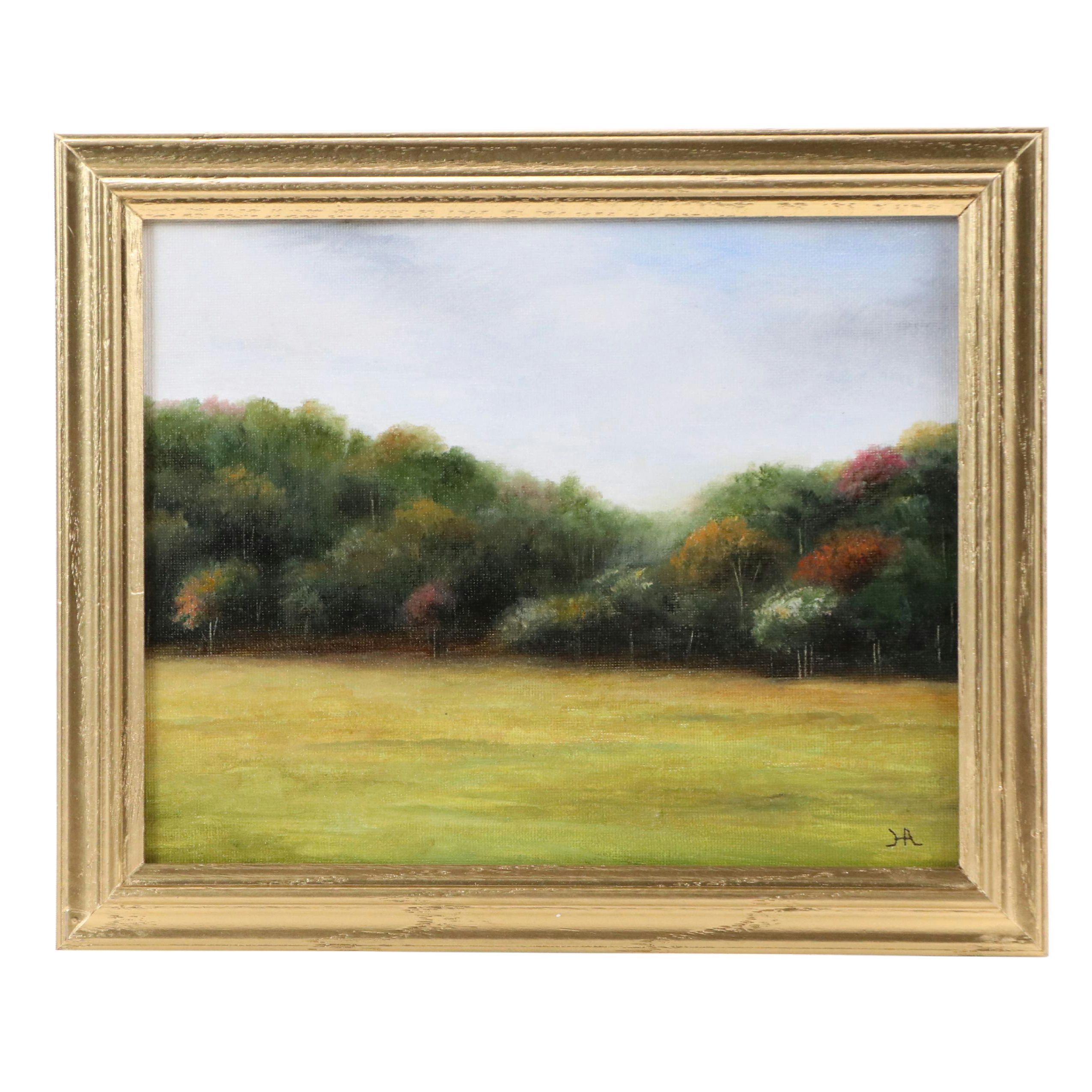 Houra Alghizzi Landscape  Painting "Late Summer Trees," 2025