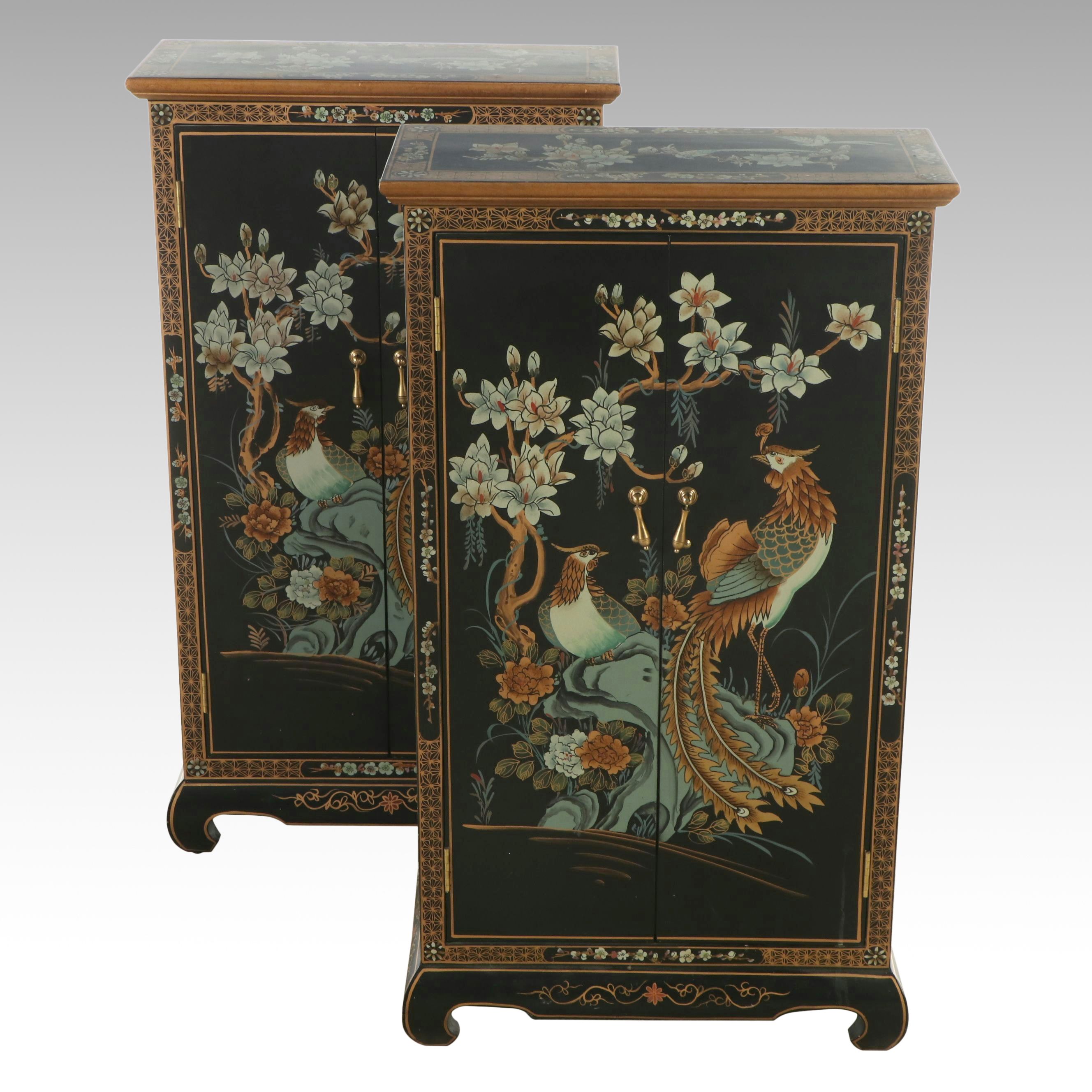 Pair of Chinese Black Lacquered Cabinets