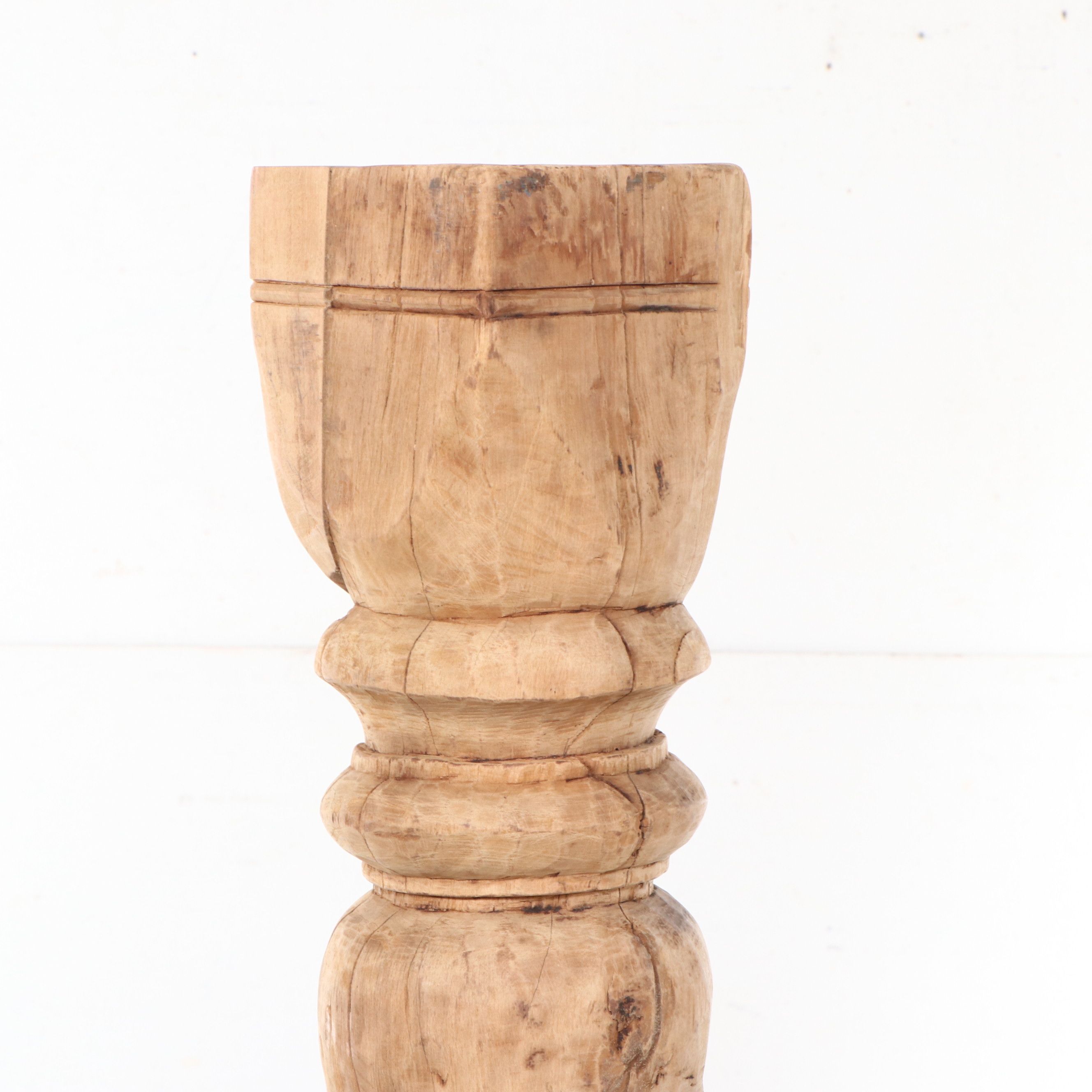 65" Distressed Carved Wood Pillar