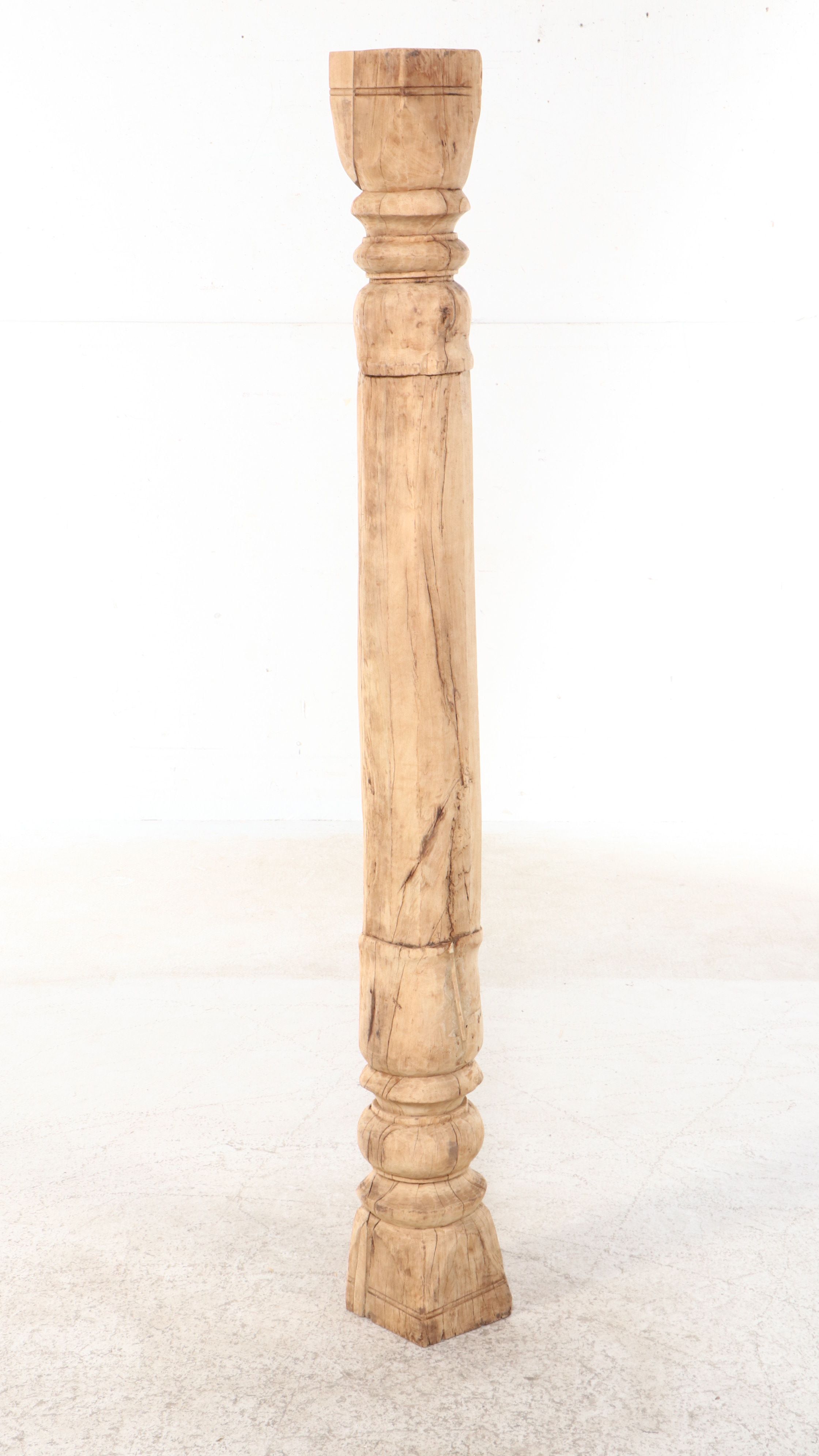 65" Distressed Carved Wood Pillar
