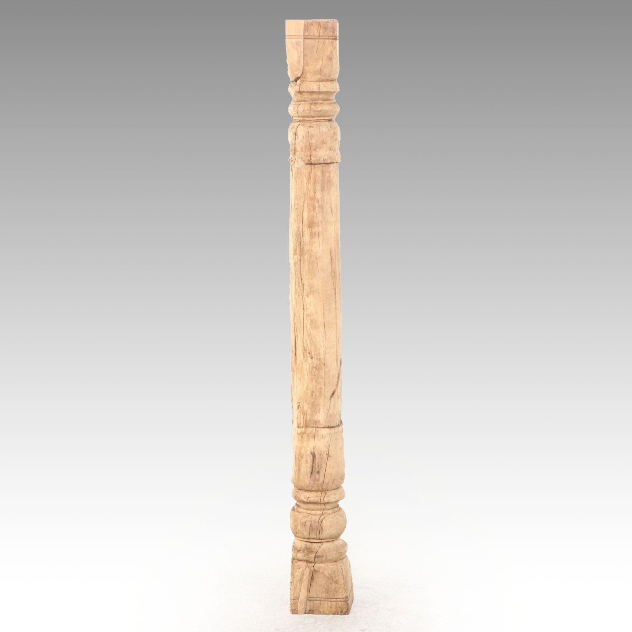 65" Distressed Carved Wood Pillar