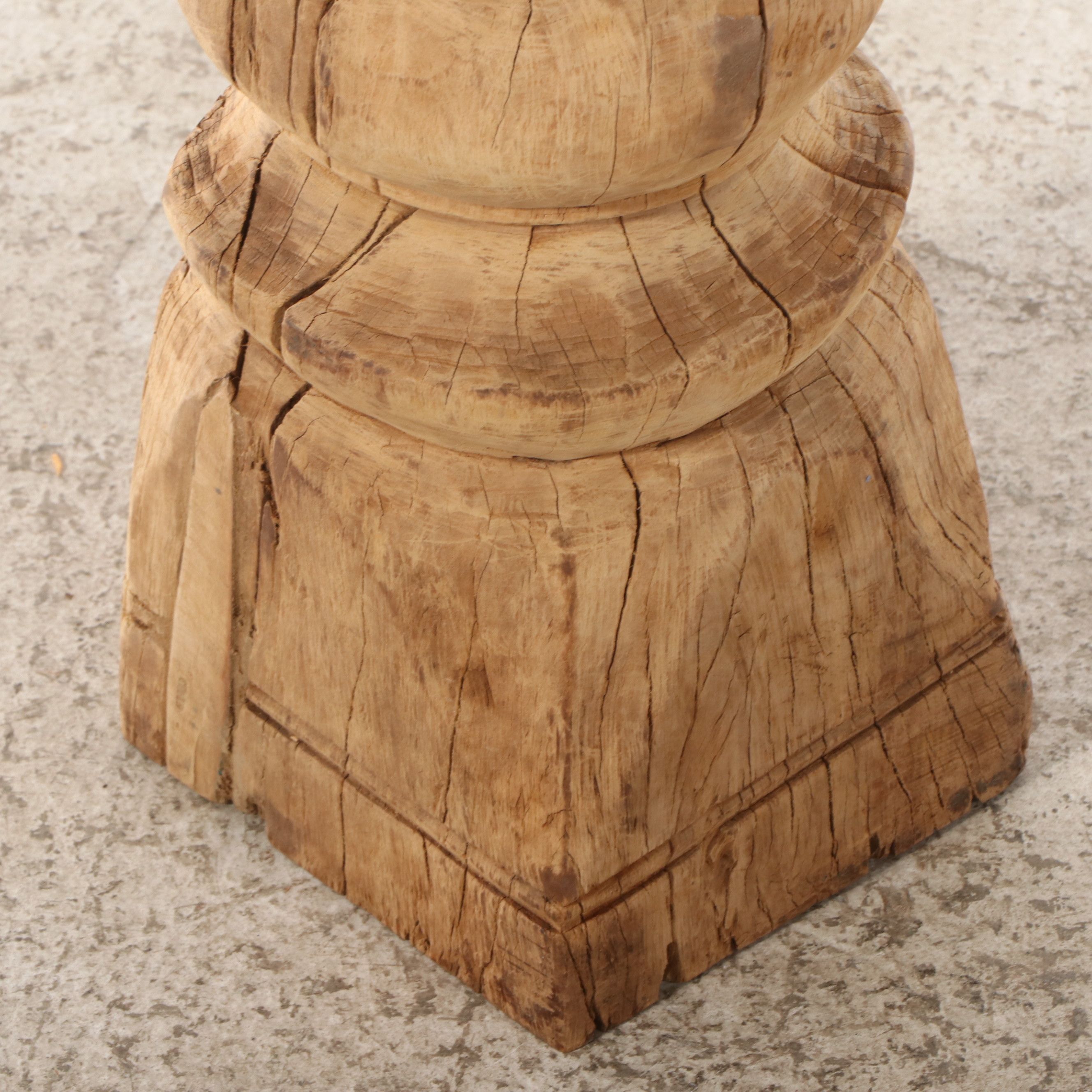 65" Distressed Carved Wood Pillar