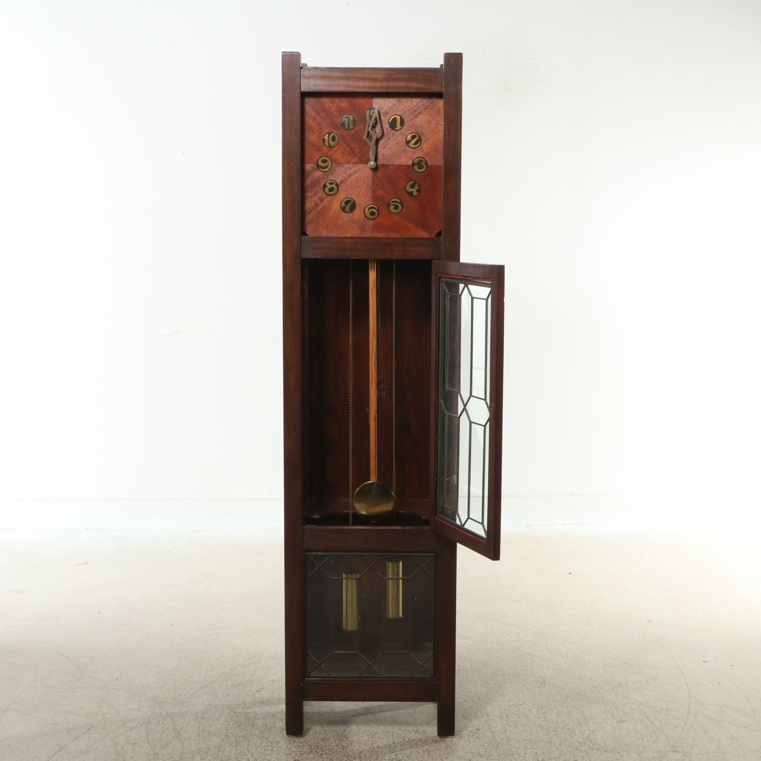 Shop of The Crafters Panel Glass and Mahogany Grandfather Clock