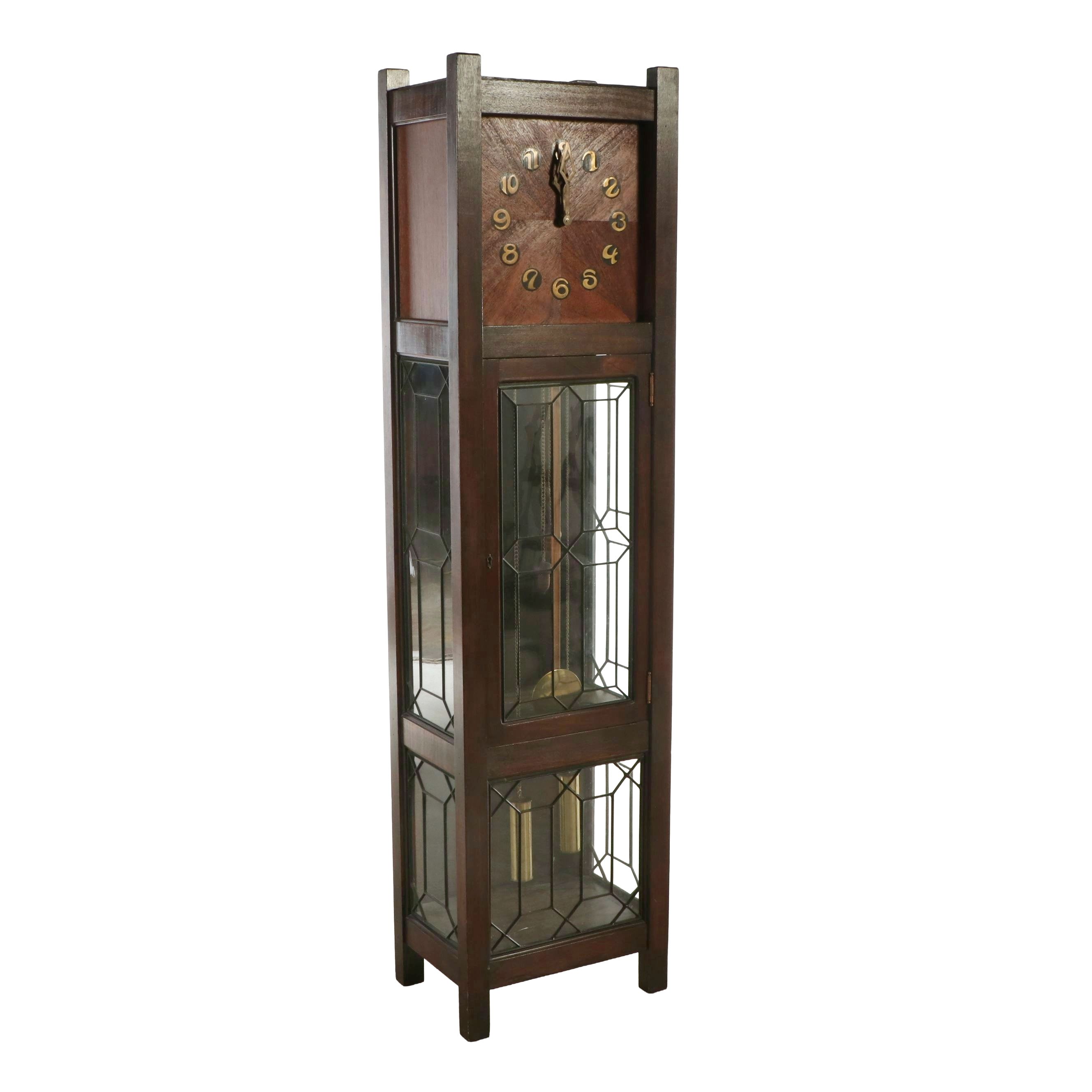 Shop of The Crafters Panel Glass and Mahogany Grandfather Clock
