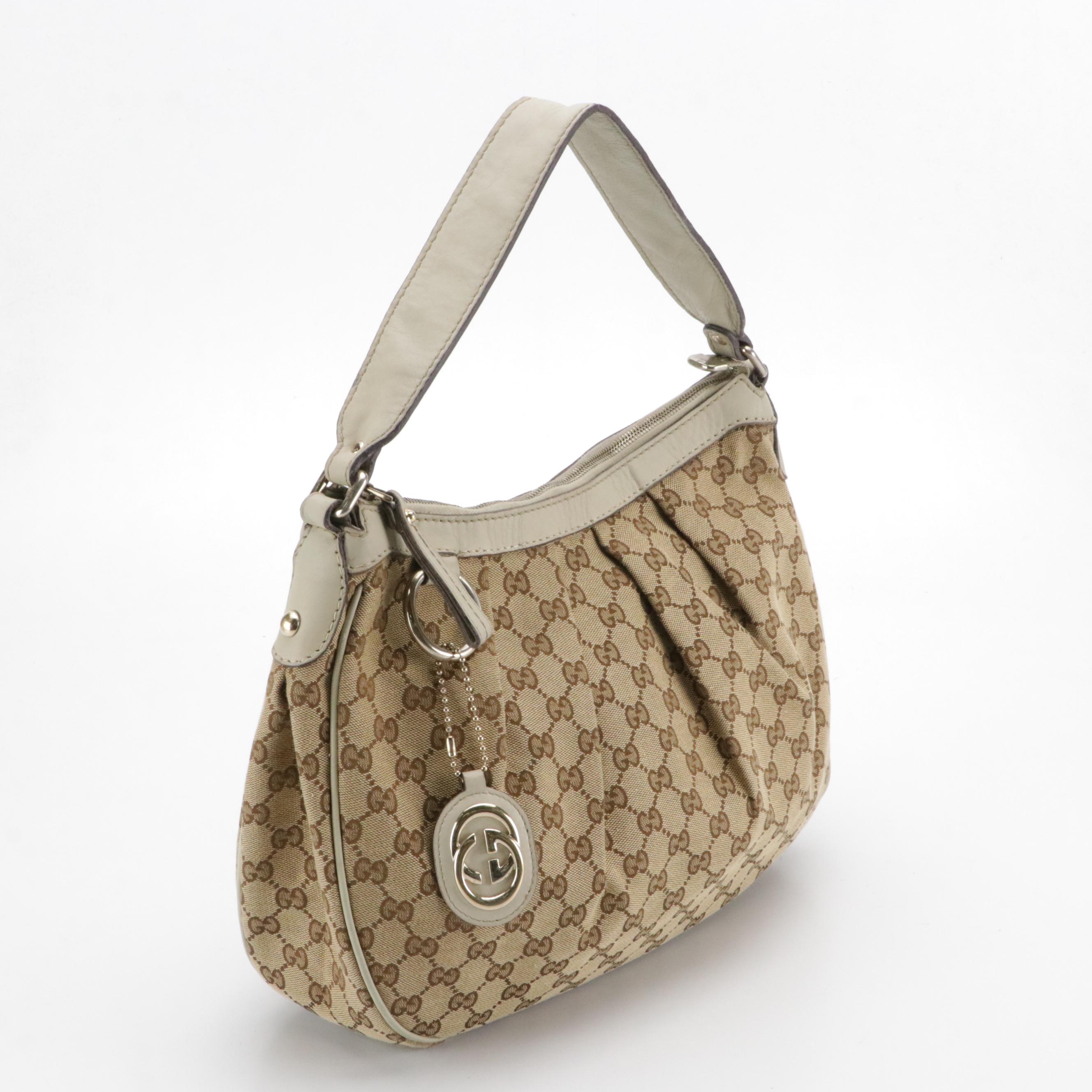Gucci Sukey Hobo Shoulder Bag in Brown GG Canvas and Leather Trim