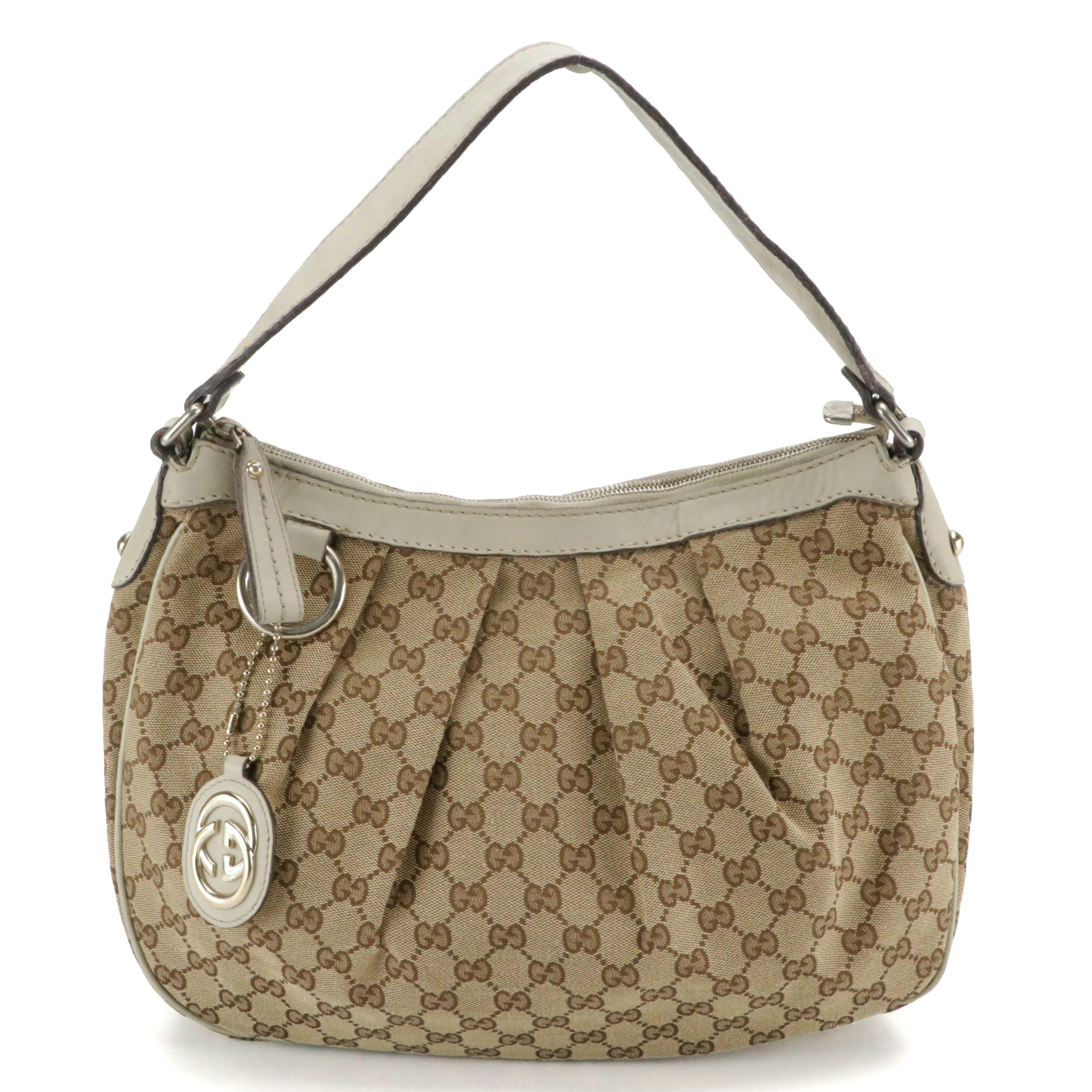 Gucci Sukey Hobo Shoulder Bag in Brown GG Canvas and Leather Trim