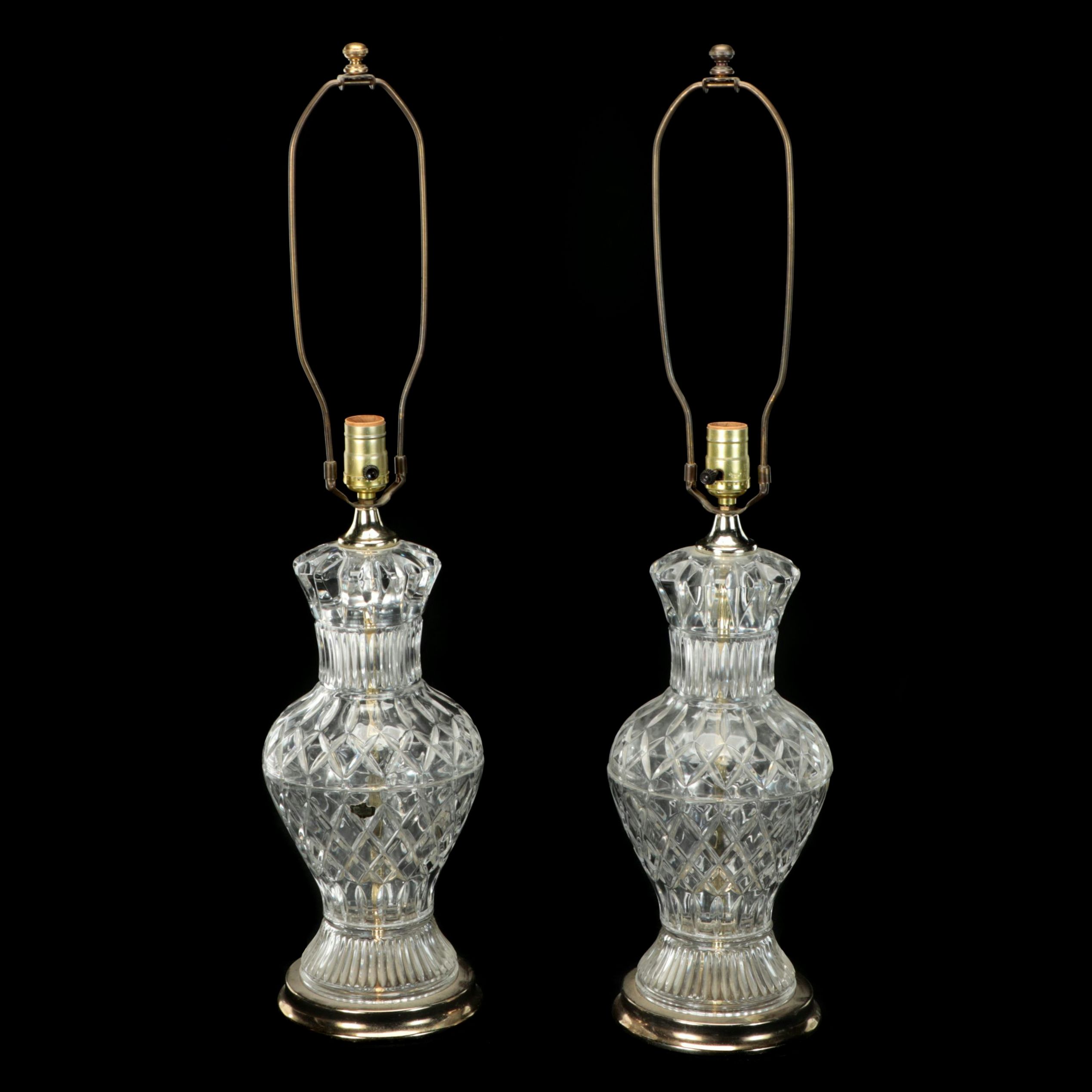 Pair of Kristal Czech Crystal Urn Table Lamps, Vintage