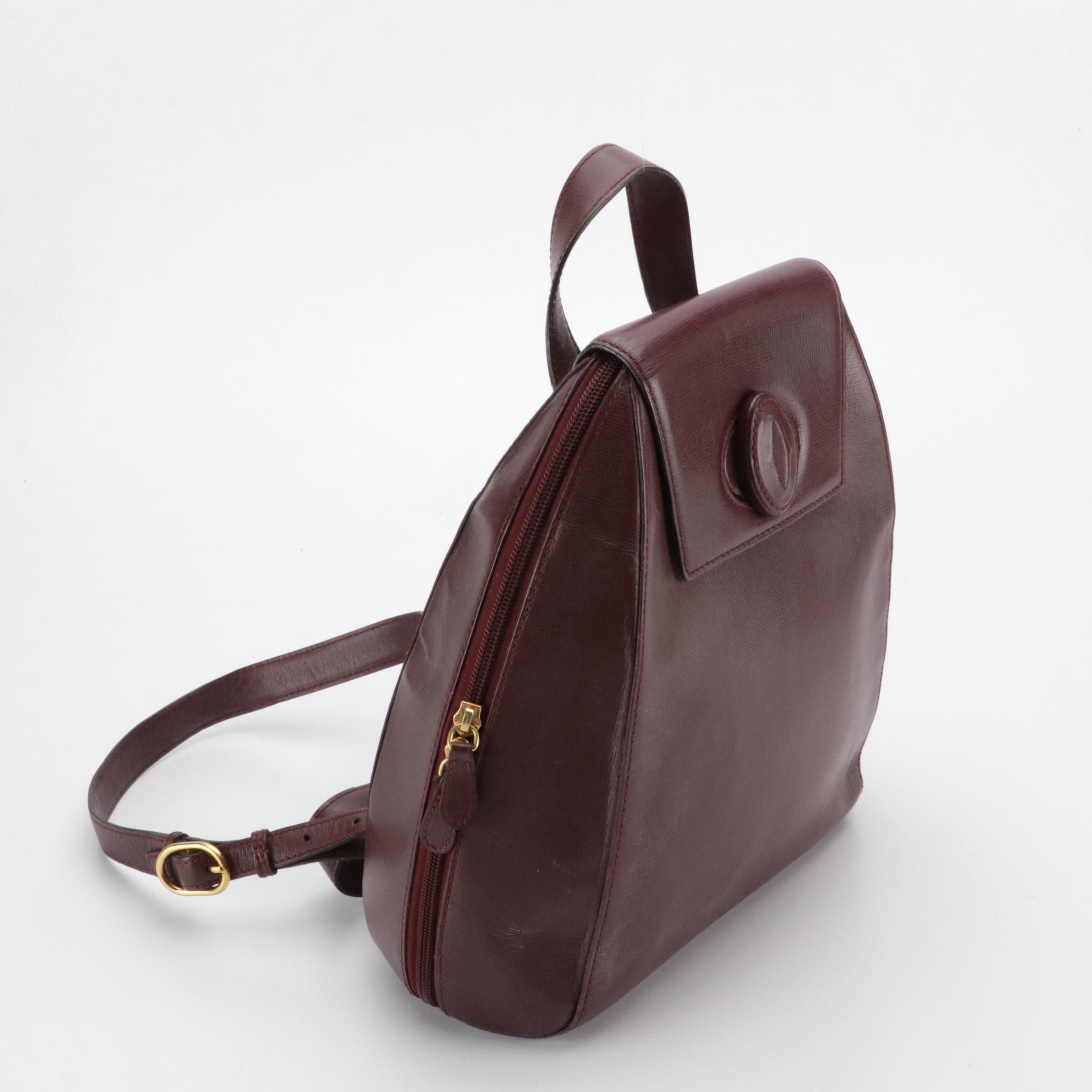 Cartier Expandable Backpack Bag in Textured Burgundy Leather