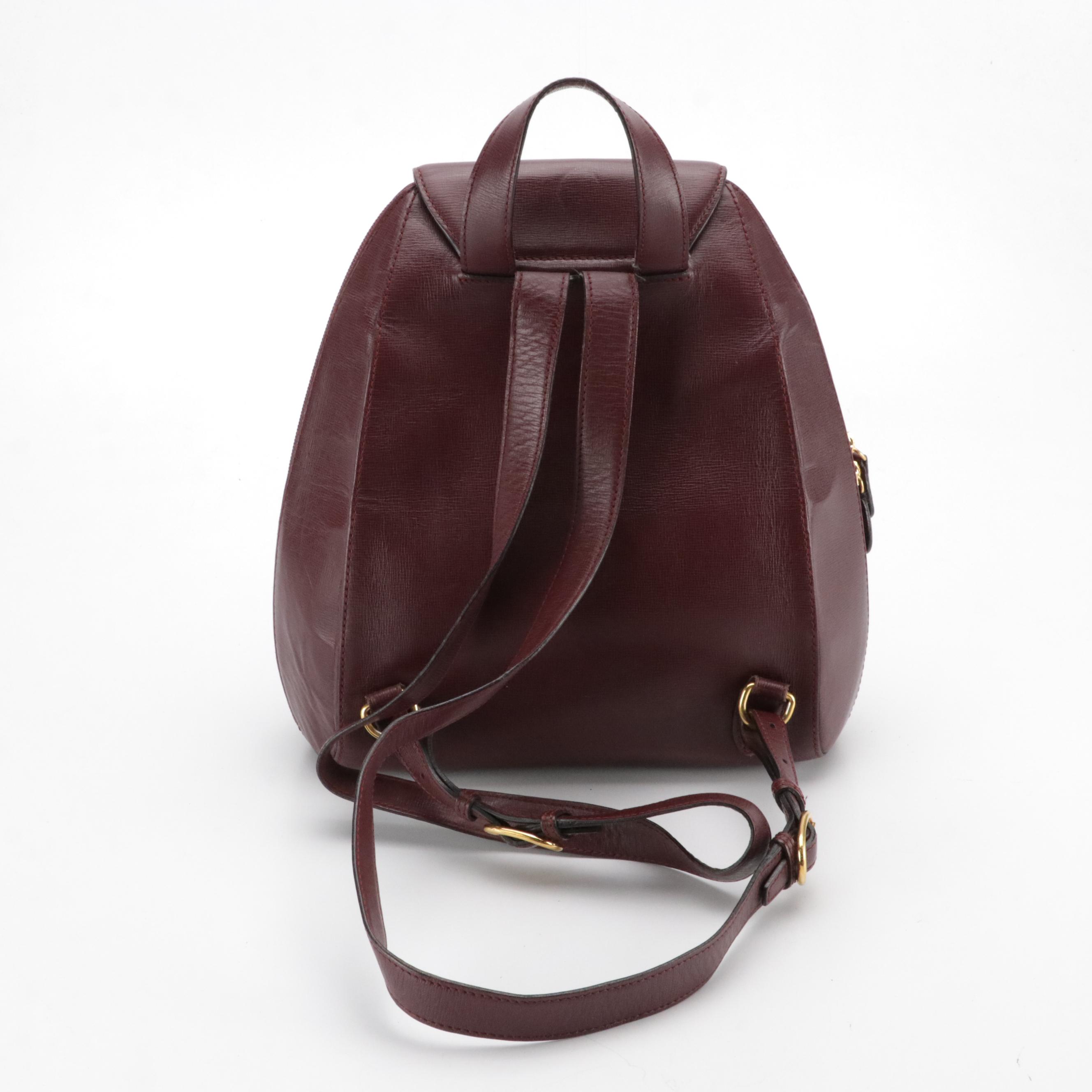 Cartier Expandable Backpack Bag in Textured Burgundy Leather