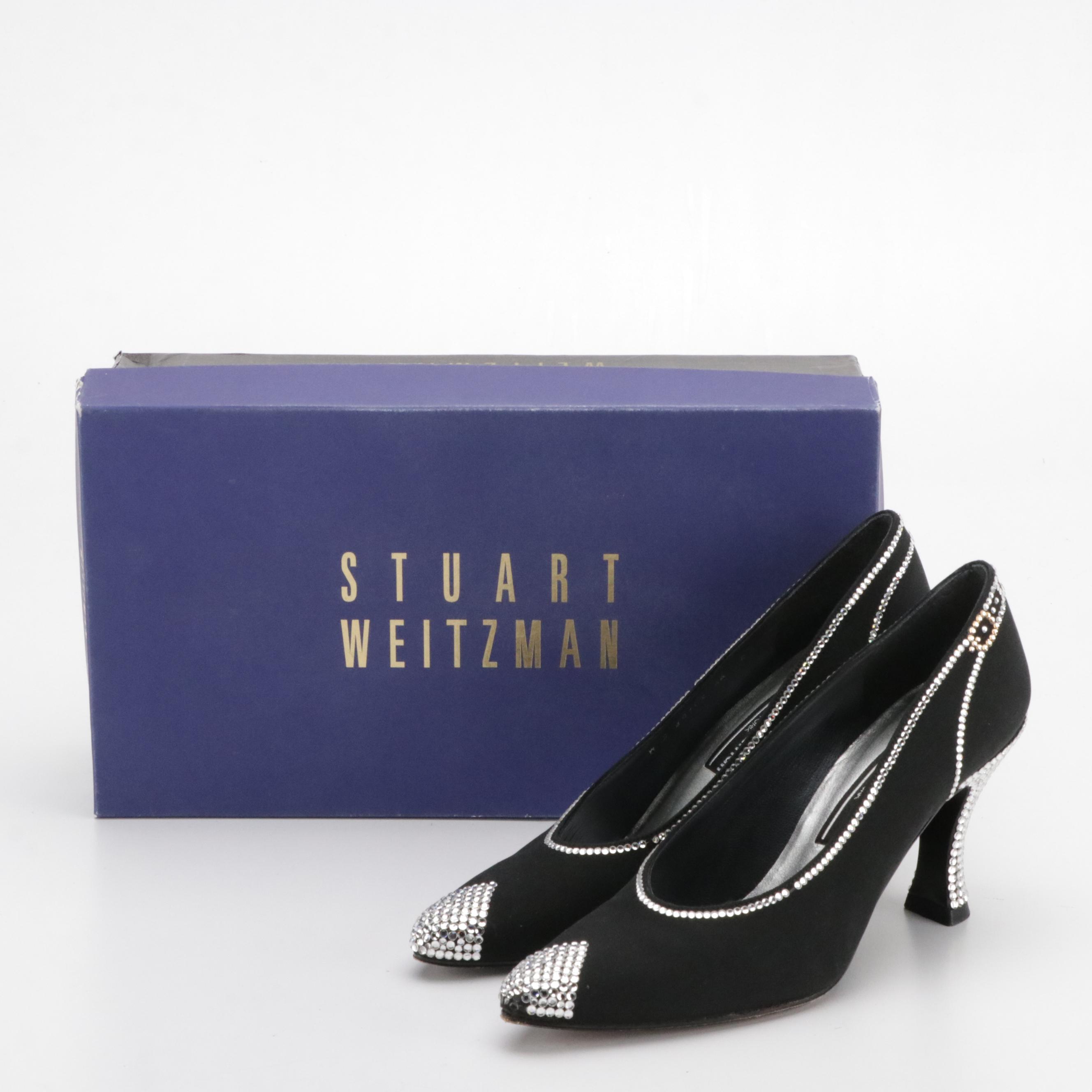 Stuart Weitzman Vintage Rhinestone Embellished Pointed-Toe Pumps in Box