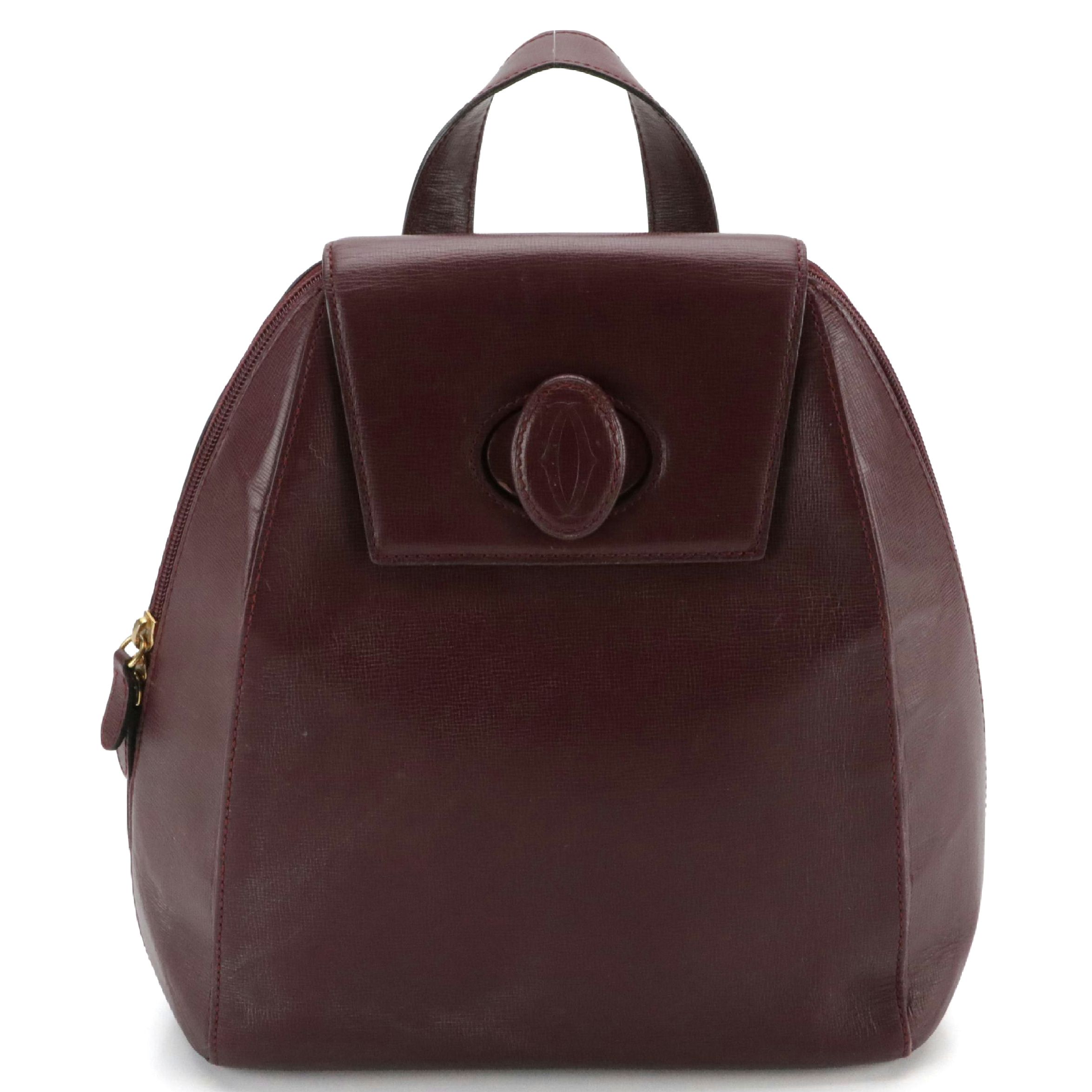Cartier Expandable Backpack Bag in Textured Burgundy Leather