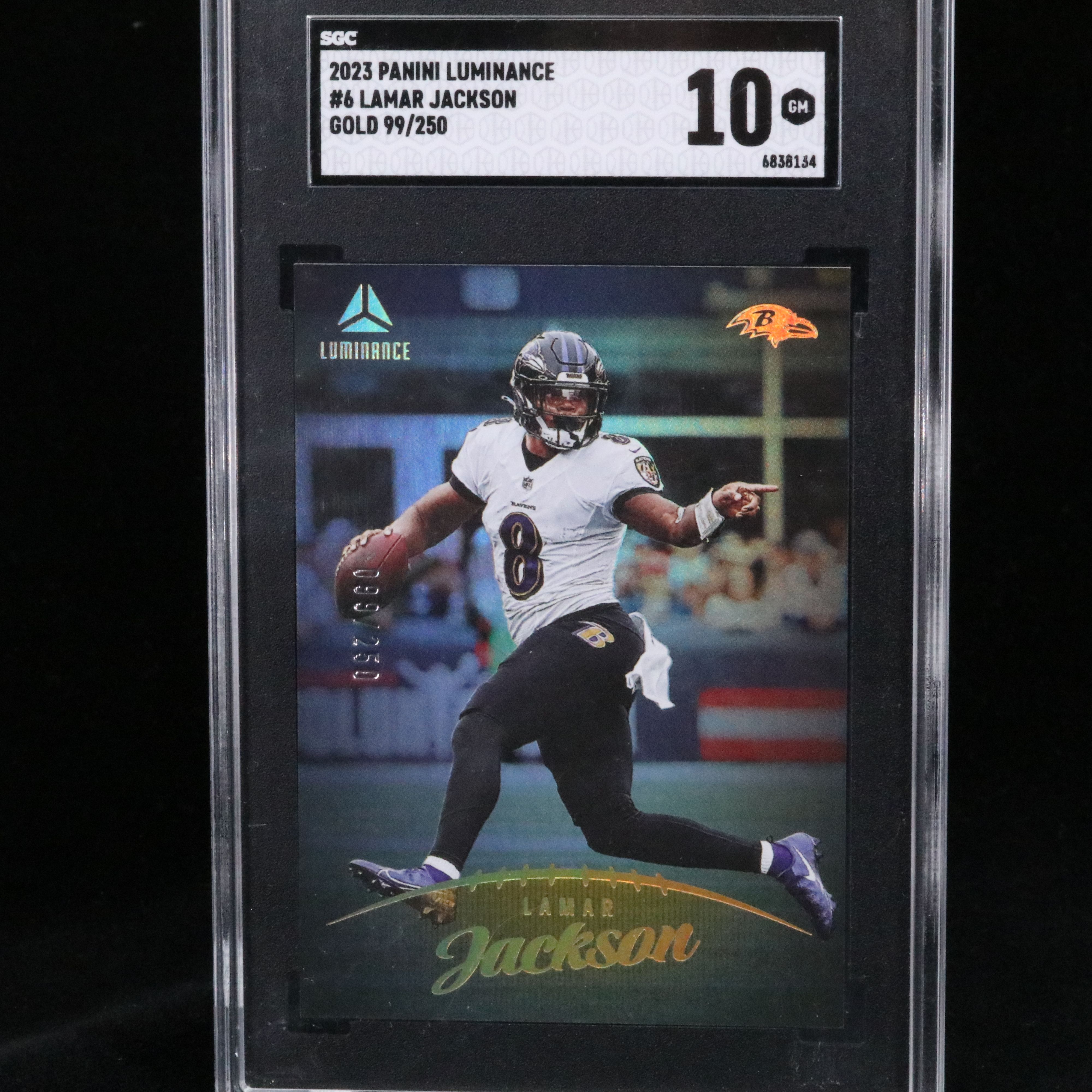 2023 Luminance Lamar Jackson Gold Football Card No. 099/250 Graded SGC 10