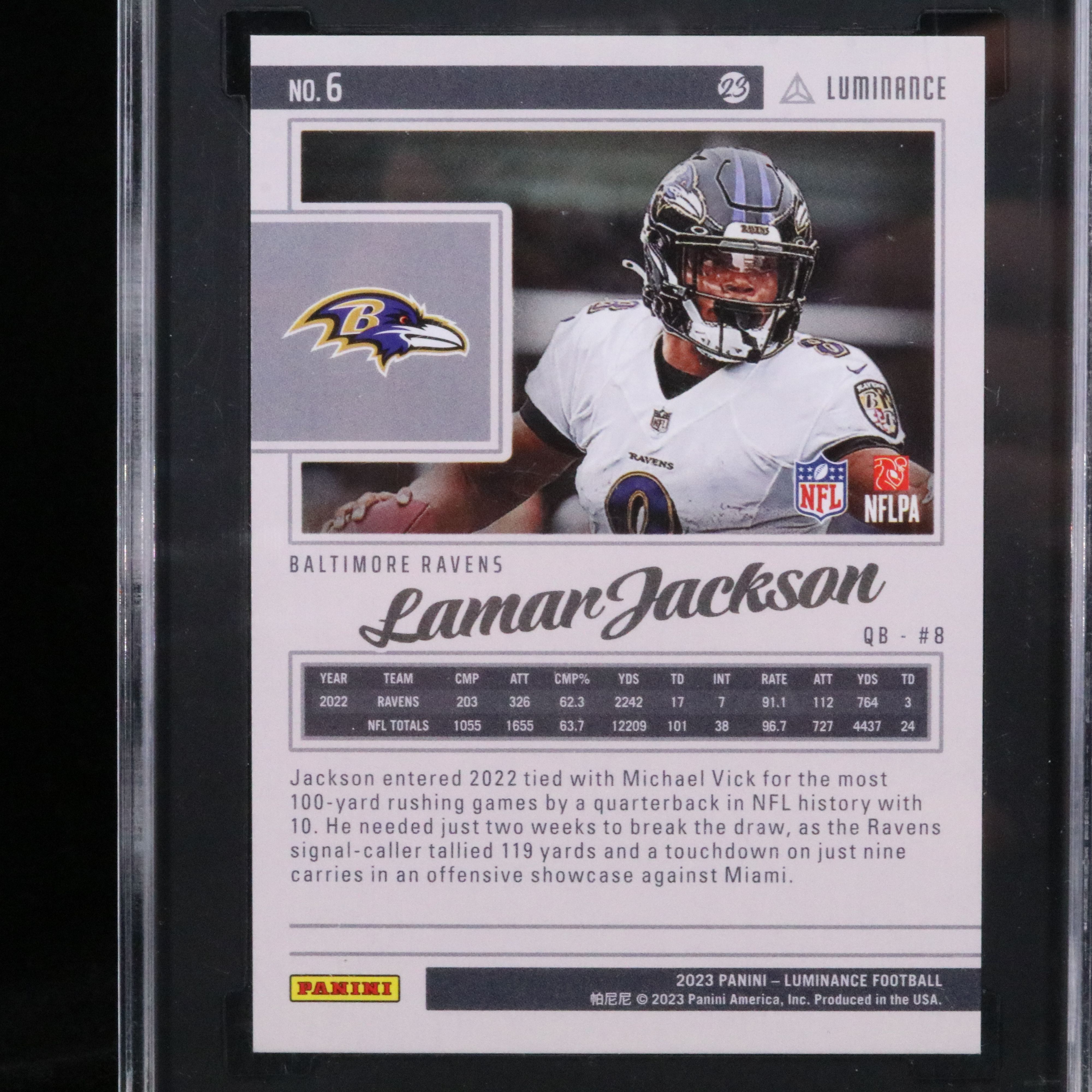 2023 Luminance Lamar Jackson Gold Football Card No. 099/250 Graded SGC 10