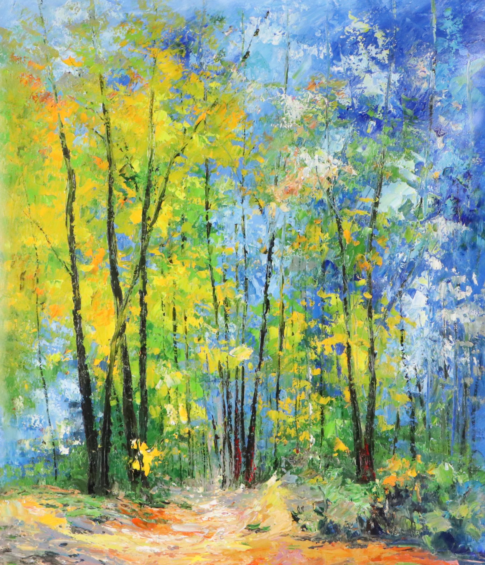 Impasto Painting of Woodland Landscape, 21st Century