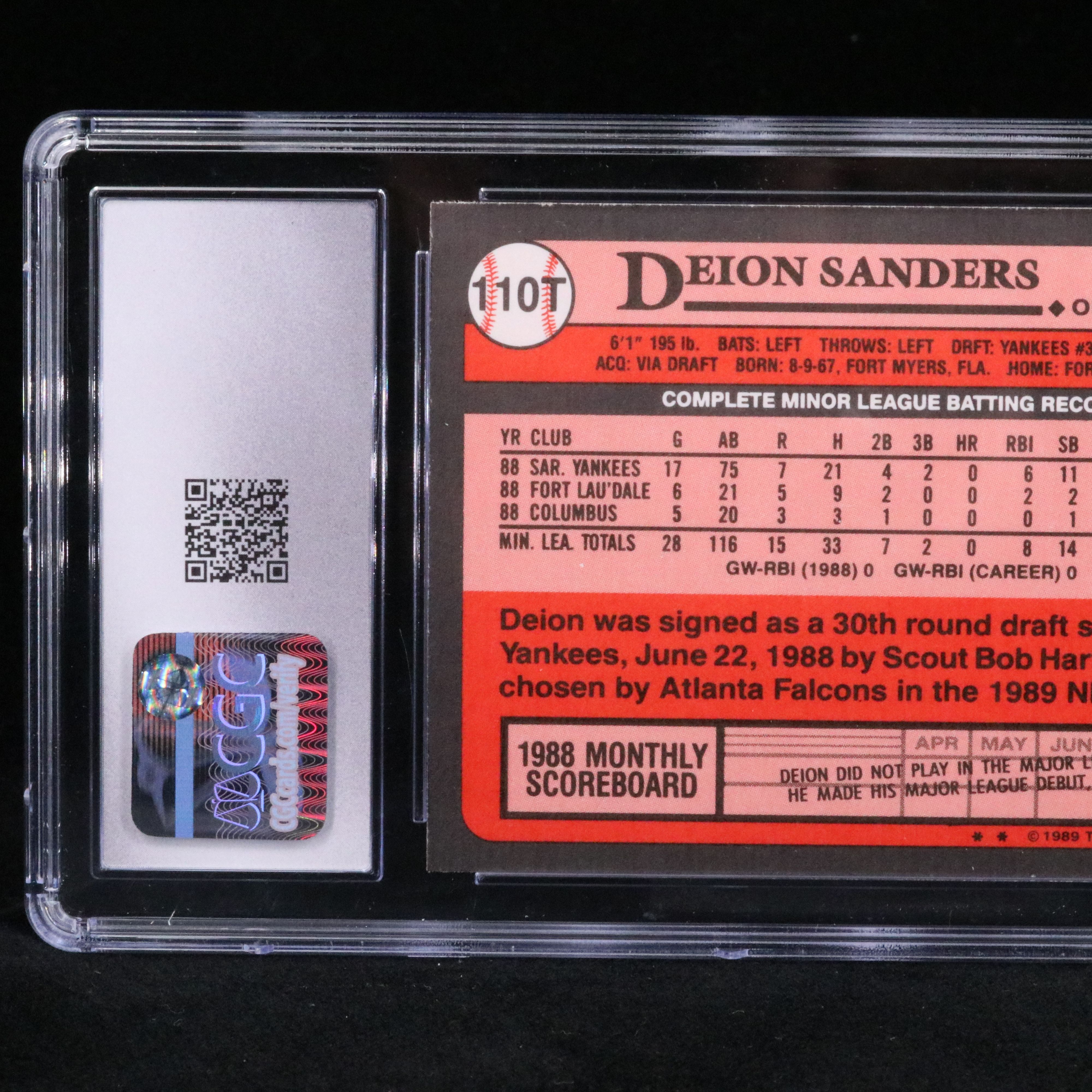 1989 Topps Traded Deion Sanders New York Yankees Rookie Card Graded CGC 10
