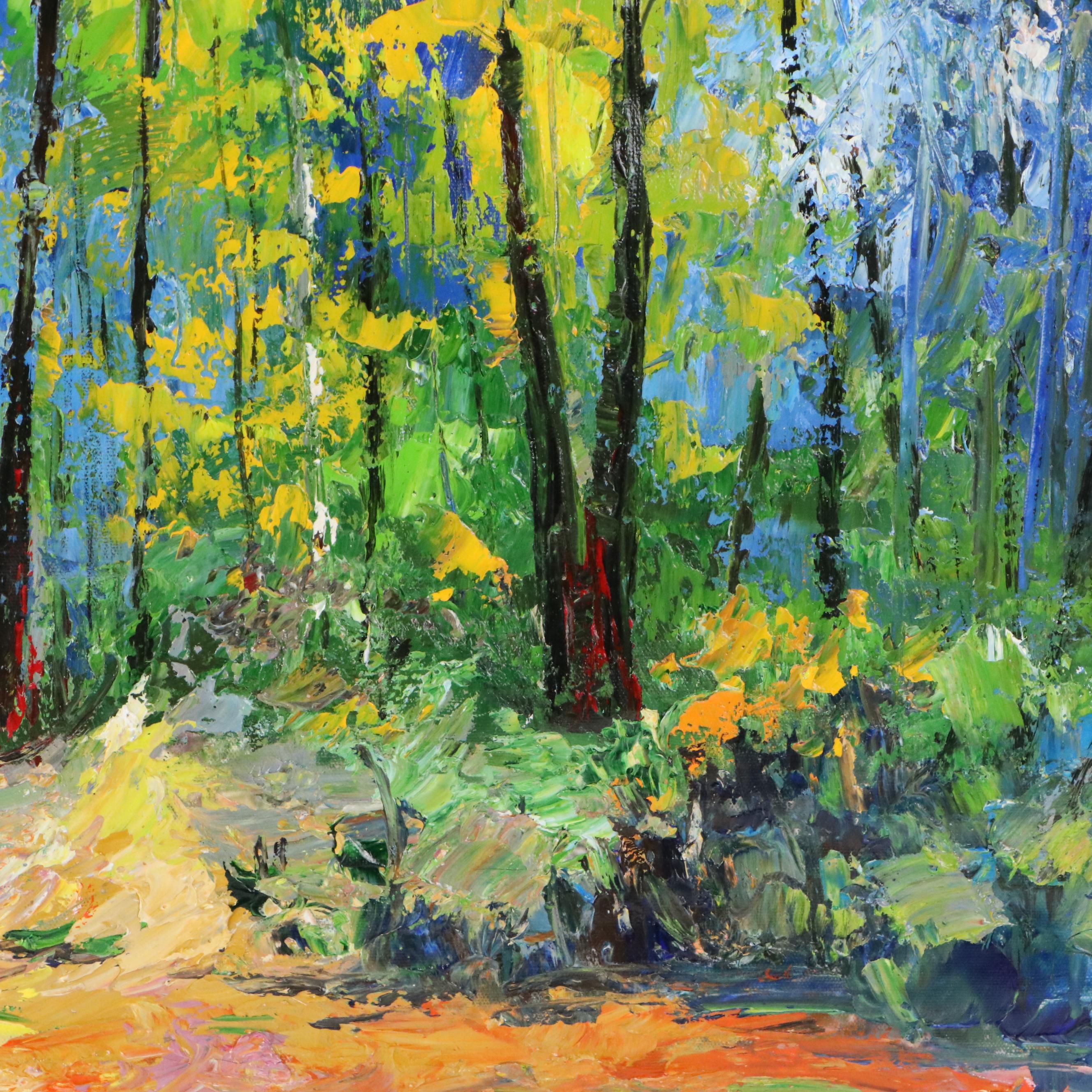 Impasto Painting of Woodland Landscape, 21st Century