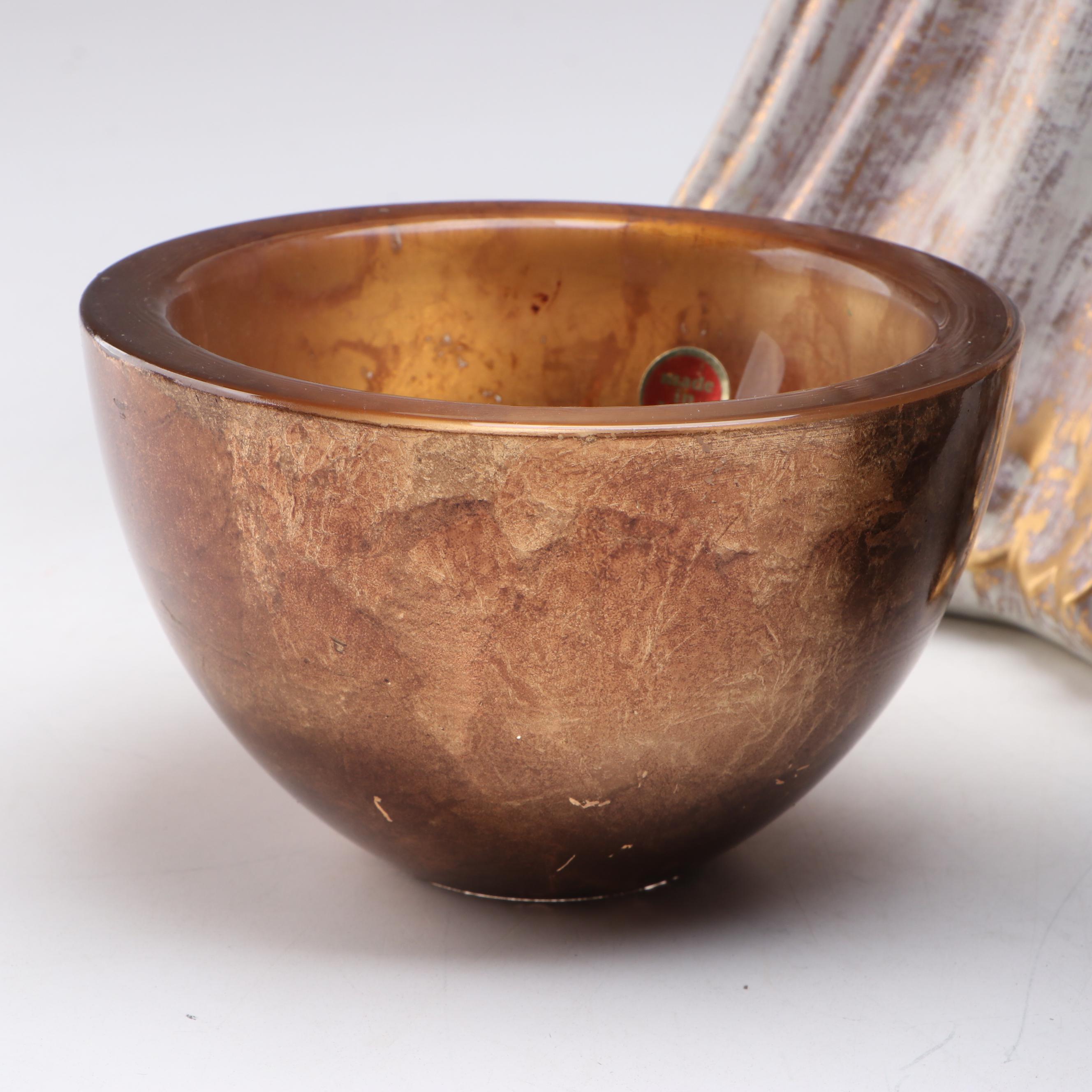 Gilt Ceramic Figural Vase with Glass Accent Vases