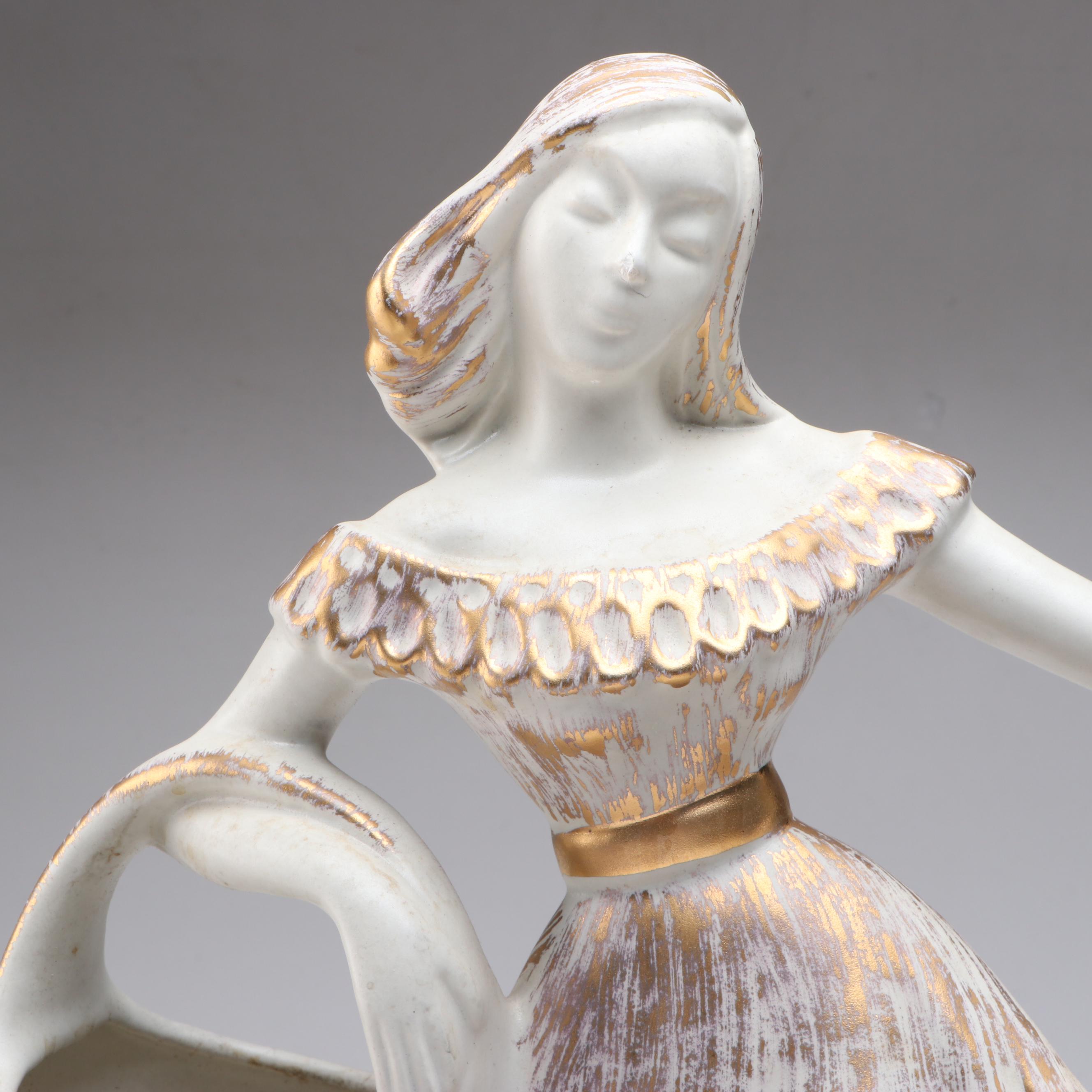 Gilt Ceramic Figural Vase with Glass Accent Vases