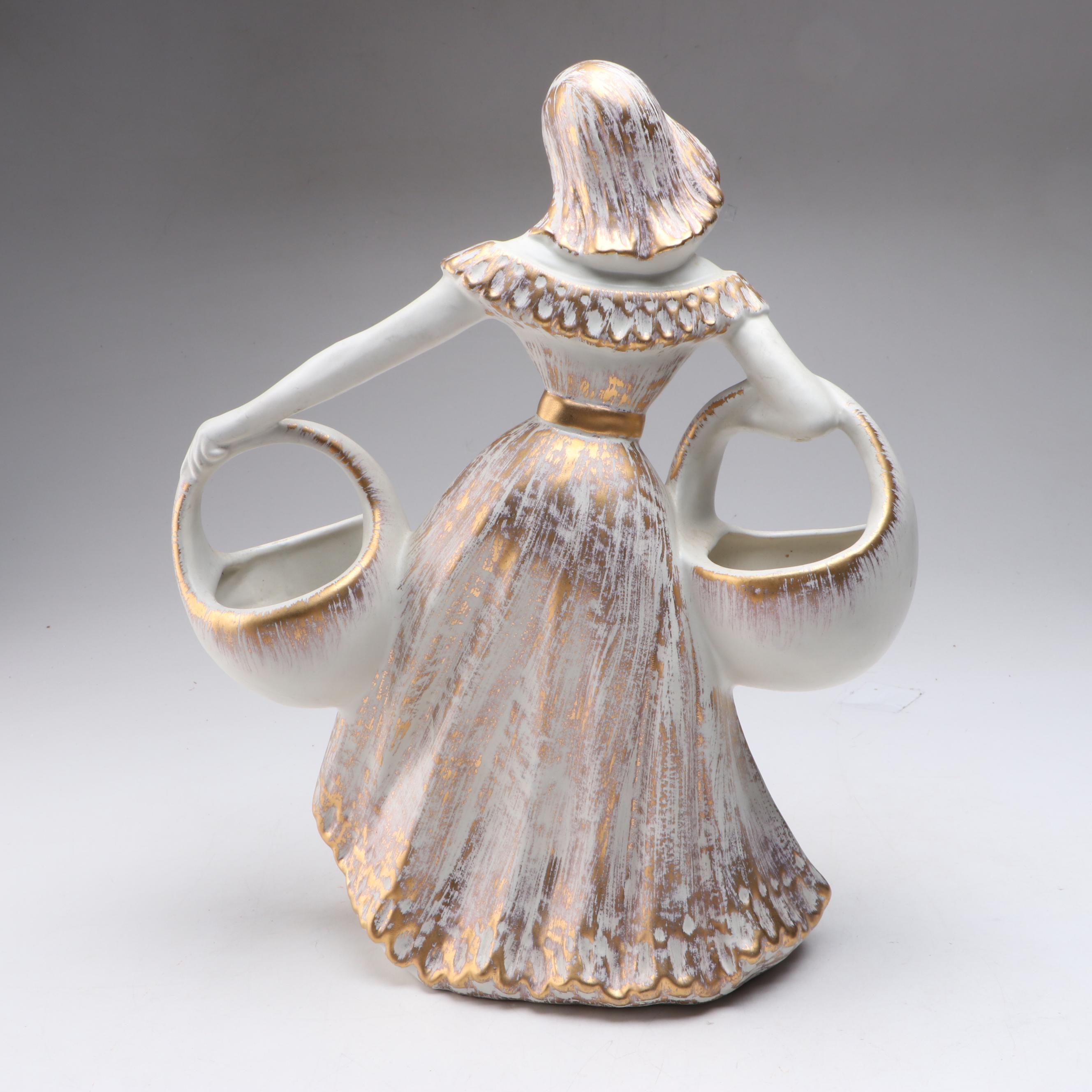 Gilt Ceramic Figural Vase with Glass Accent Vases