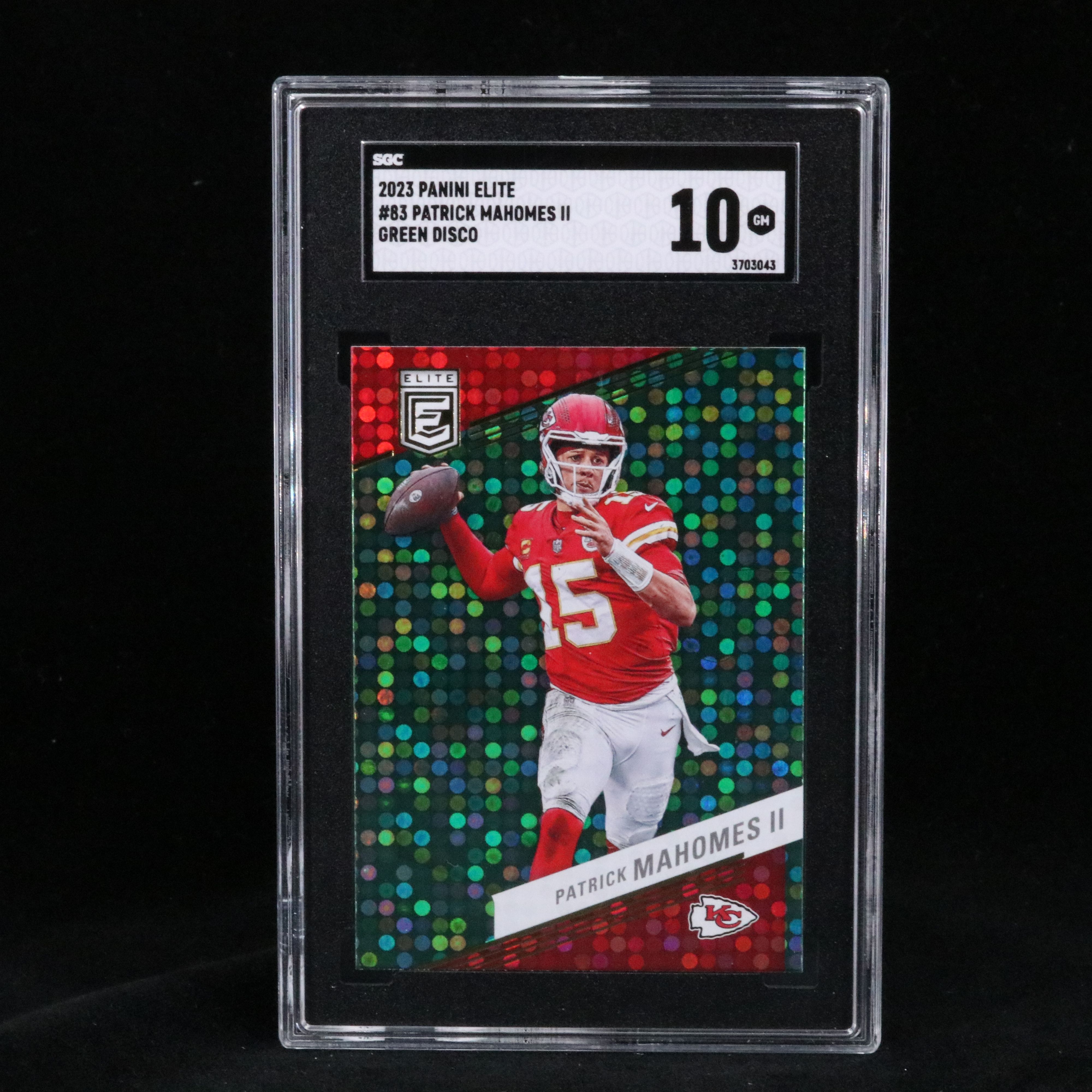 2023 Elite Patrick Mahomes Green Disco Football Card Graded SGC 10