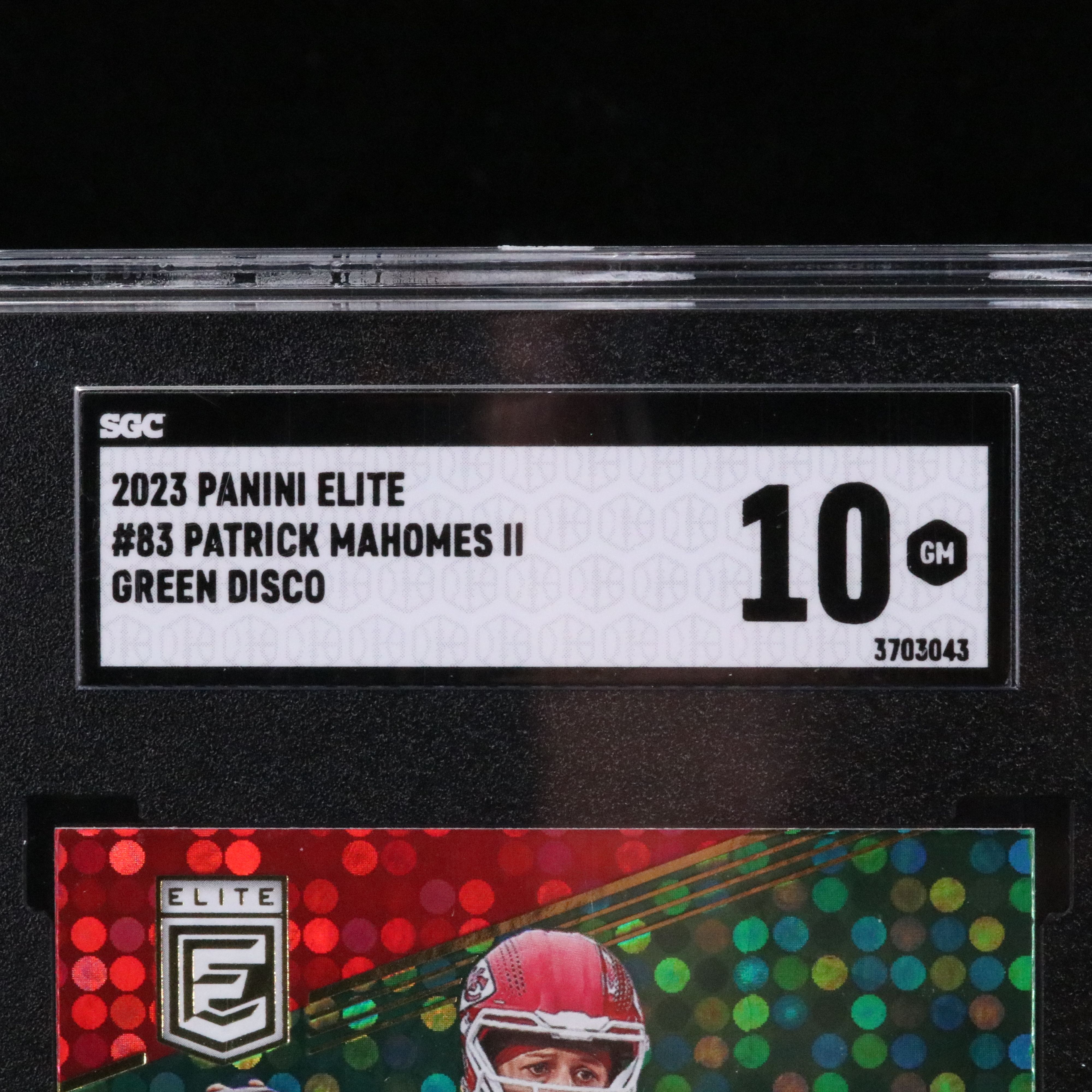 2023 Elite Patrick Mahomes Green Disco Football Card Graded SGC 10