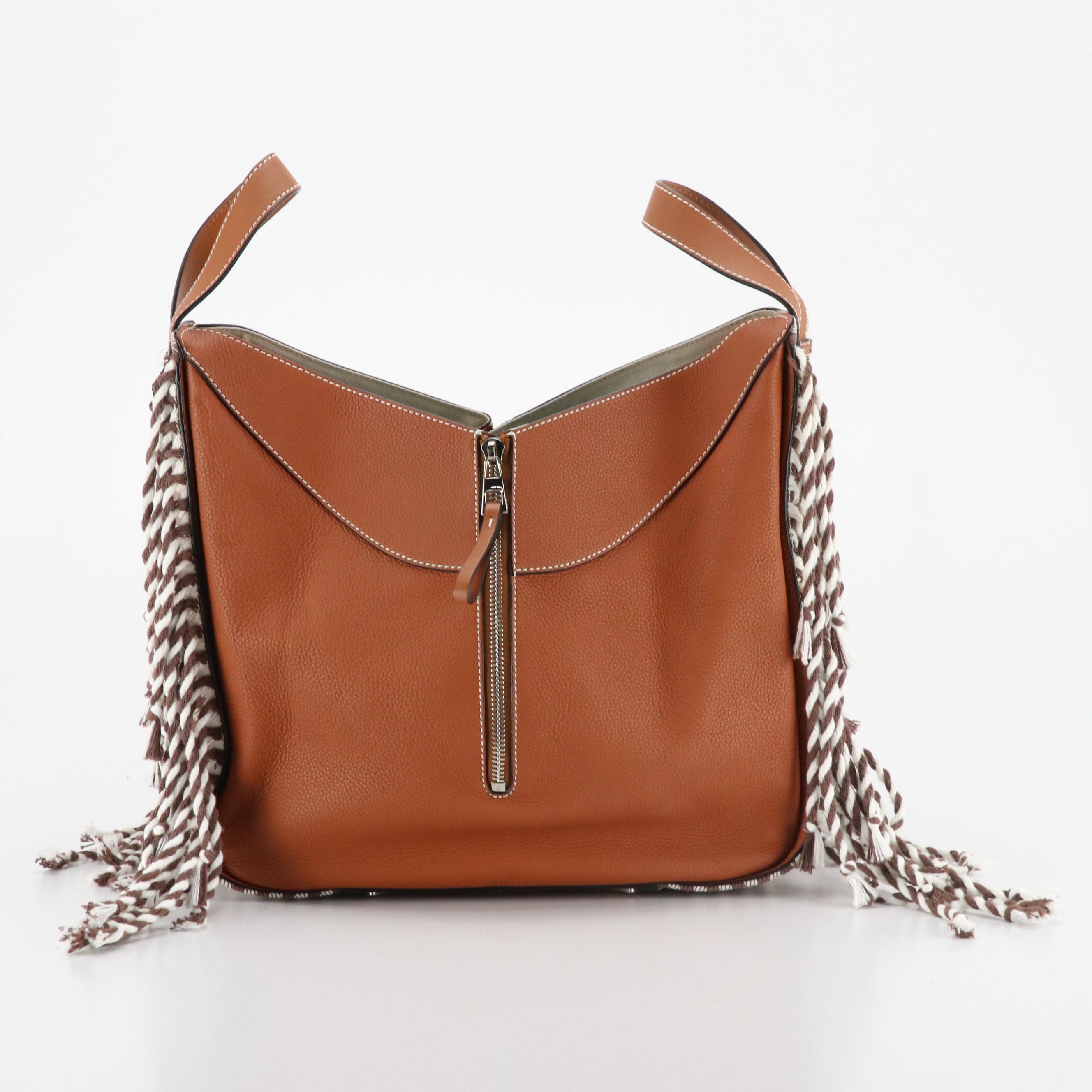 Loewe Hammock Satchel Bag in Brown Leather and Canvas