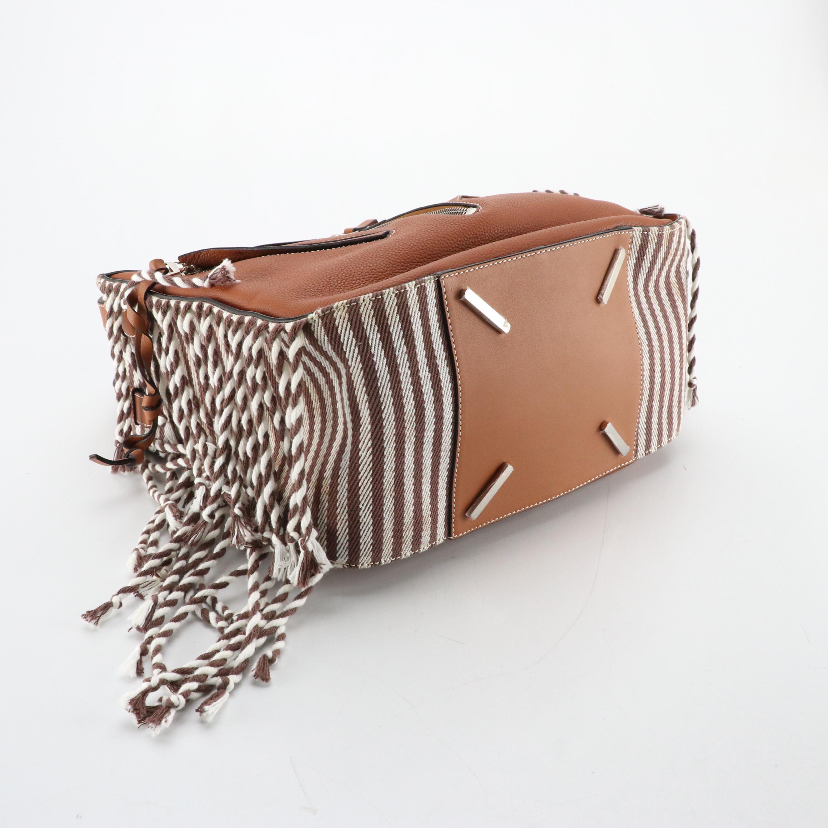 Loewe Hammock Satchel Bag in Brown Leather and Canvas