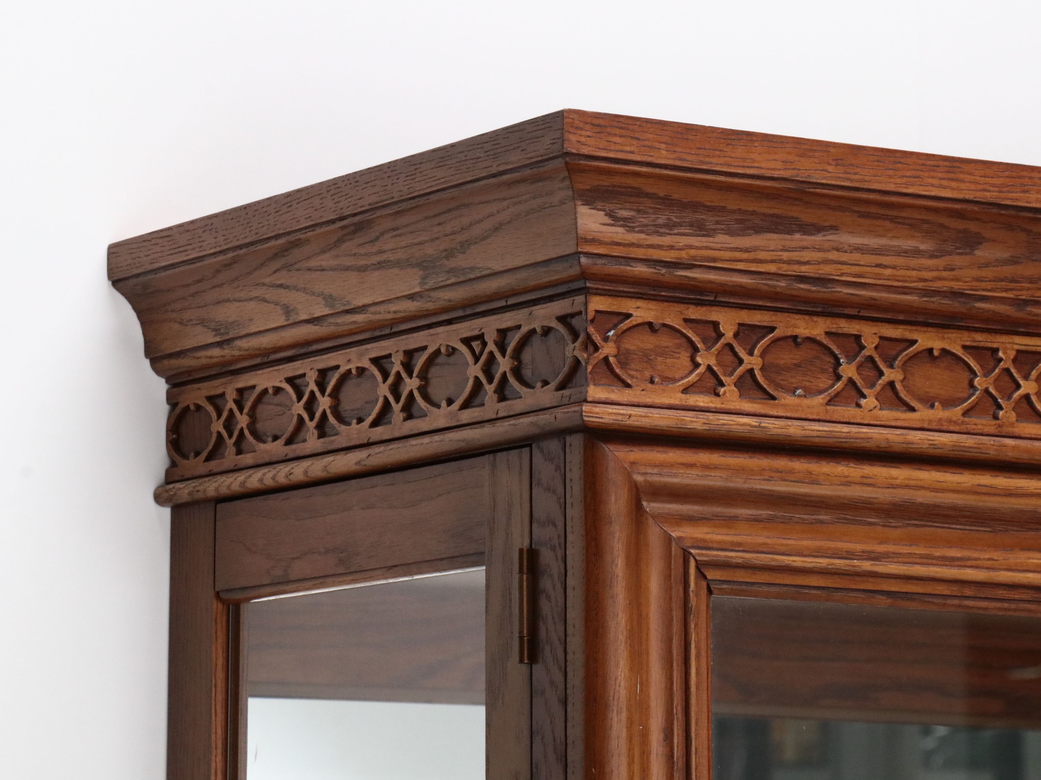 Victorian Style Oak Illuminated Display Cabinet