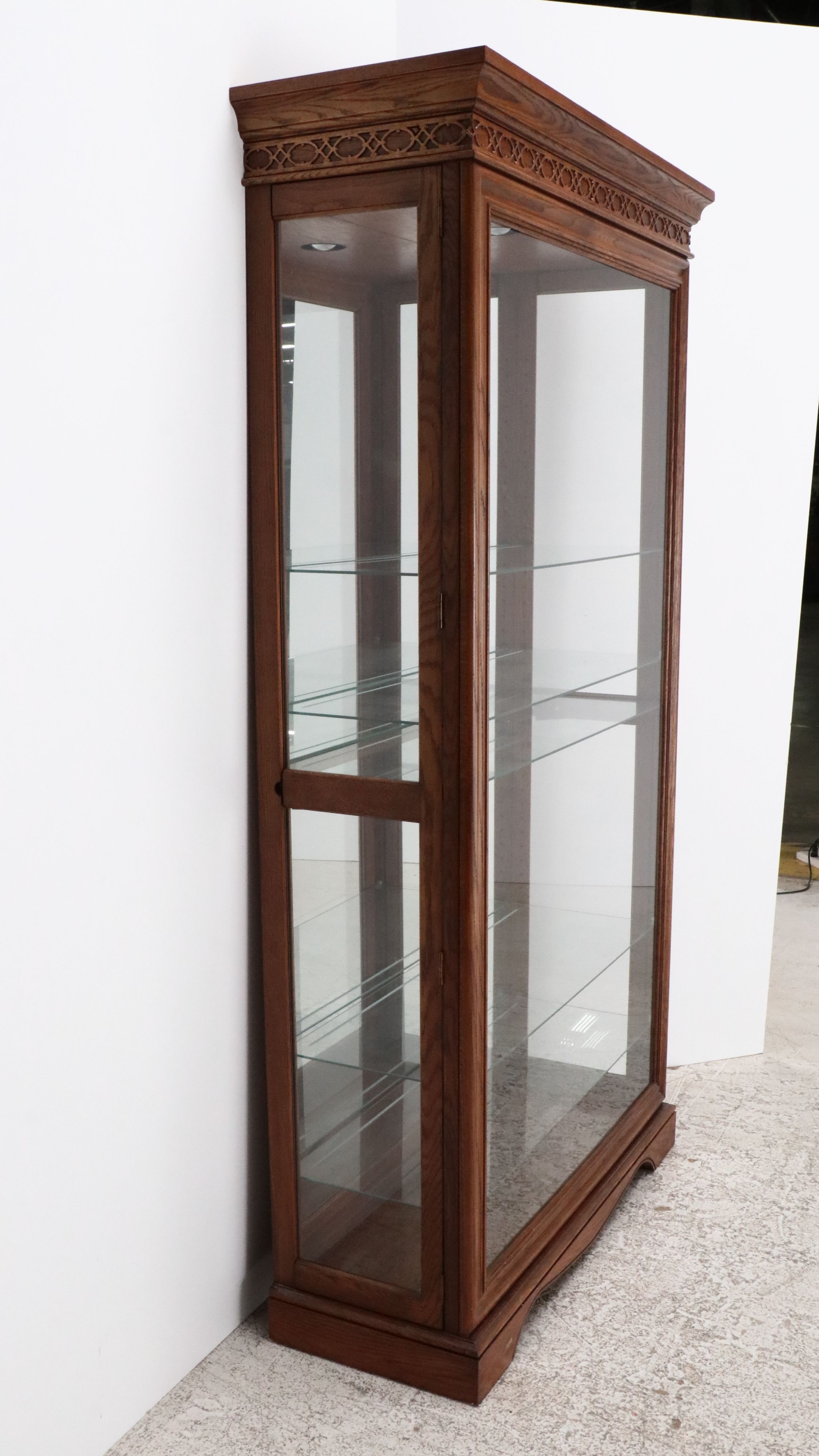 Victorian Style Oak Illuminated Display Cabinet