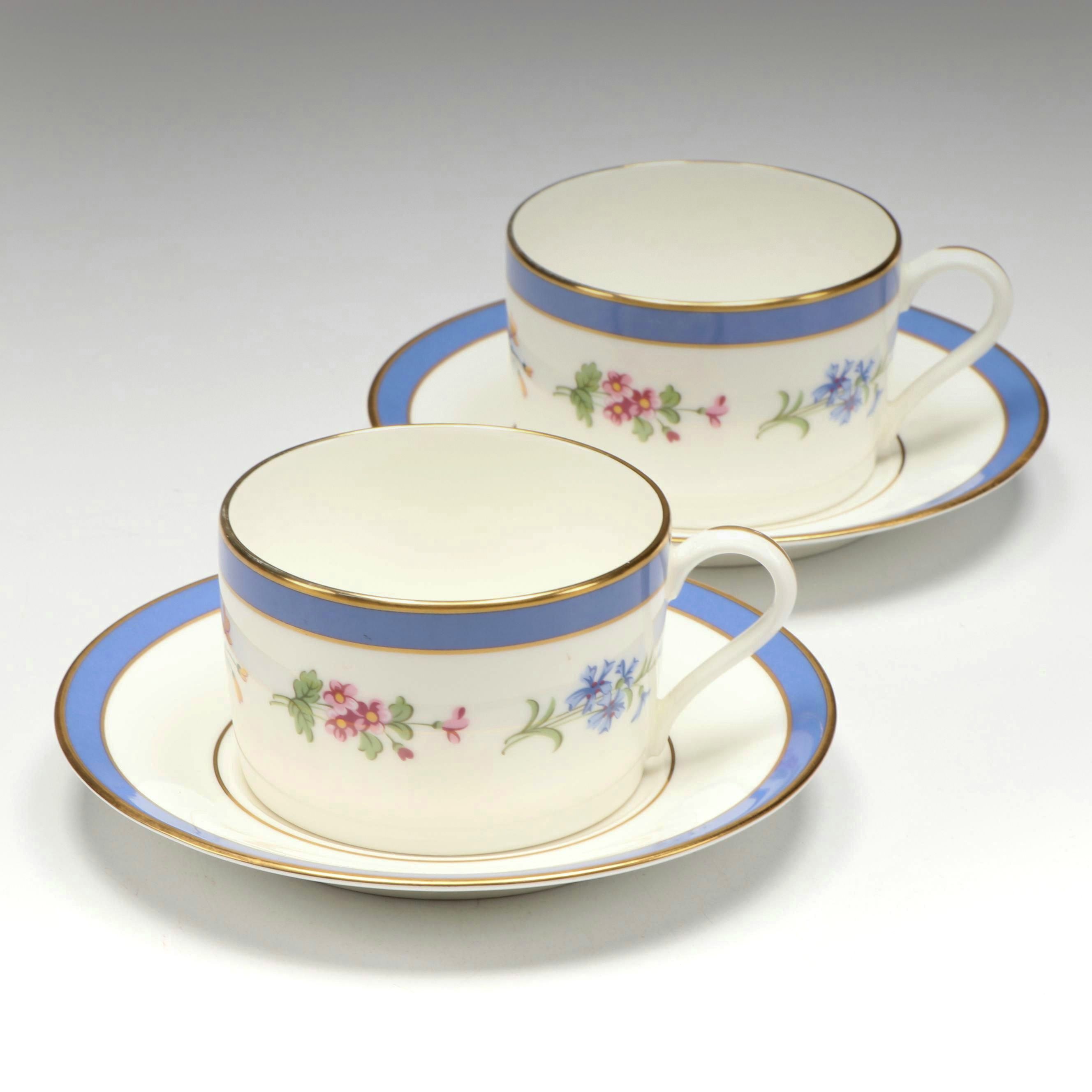 Tiffany & Co. "Tiffany Floral" Porcelain Flat Cups and Saucers